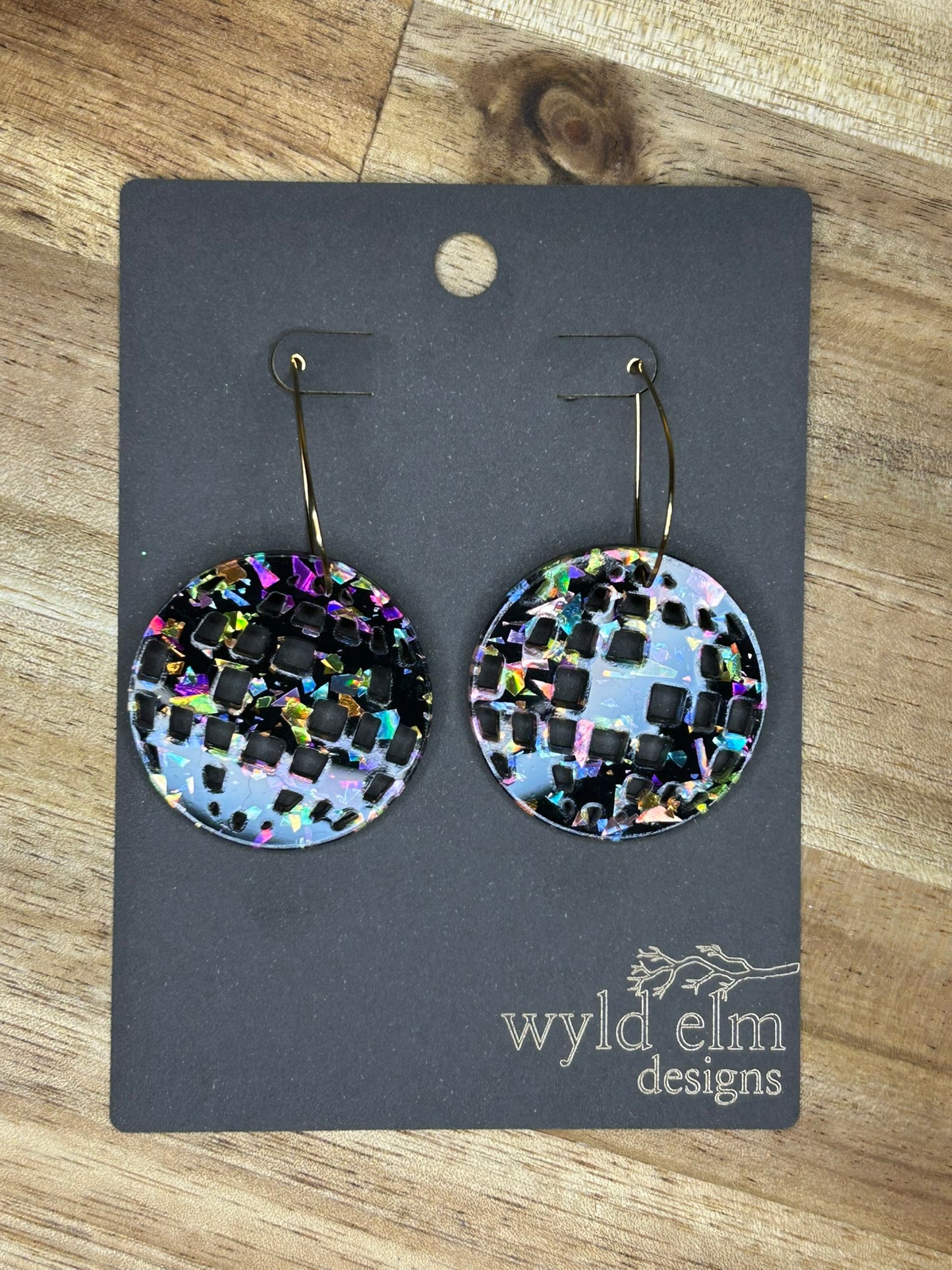 Disco Ball Black Chunky Rainbow Glitter Acrylic Earrings