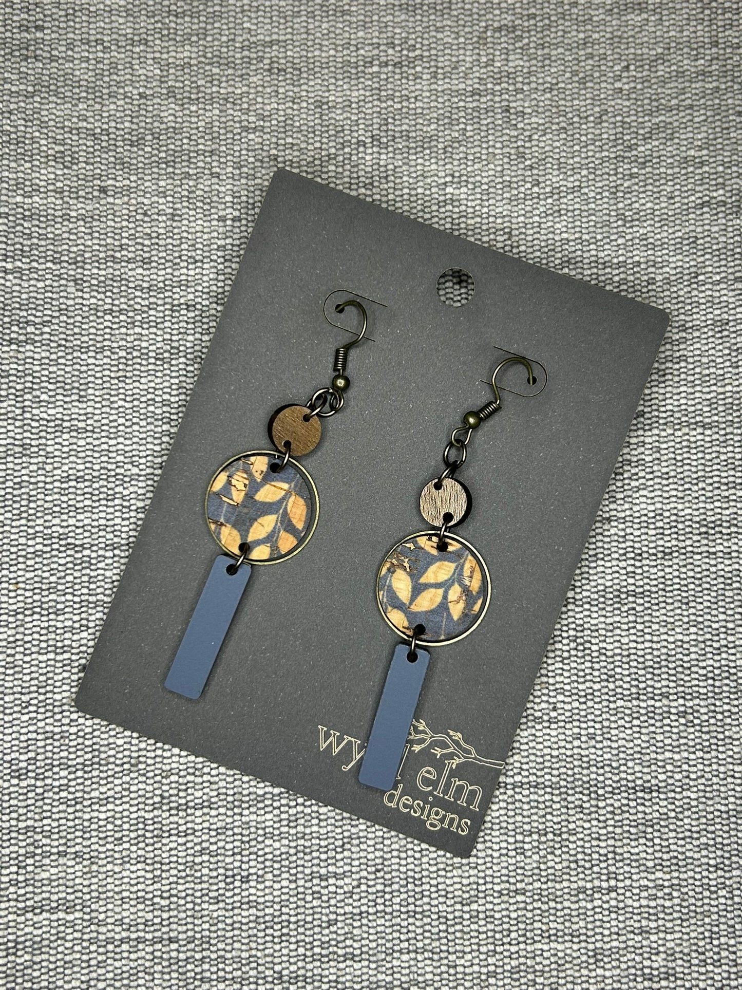 Gray Leaf Cork Leather Drop Earrings