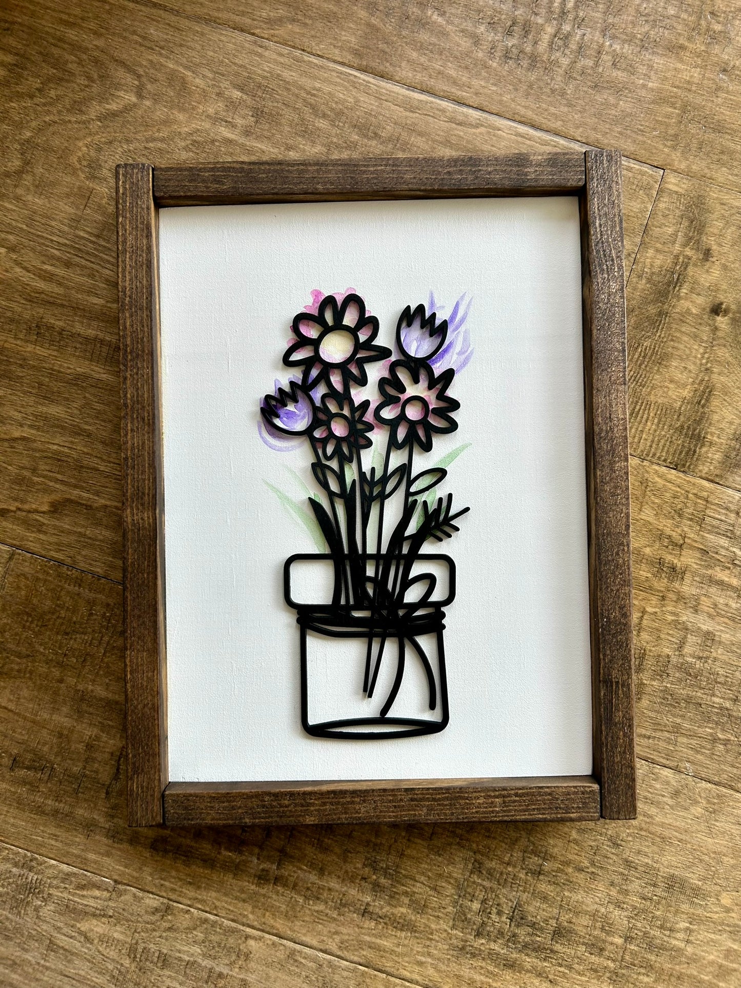 Watercolor Floral Vase Wood Sign - Purple & Pink Flower Jar