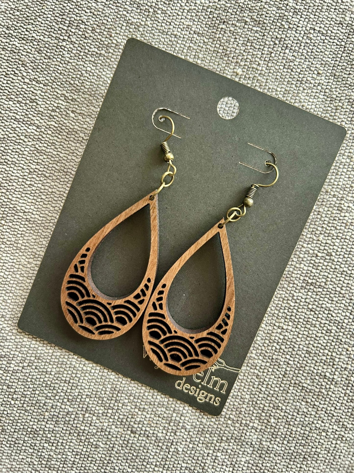 Rainbow Wave Walnut Wood Earrings