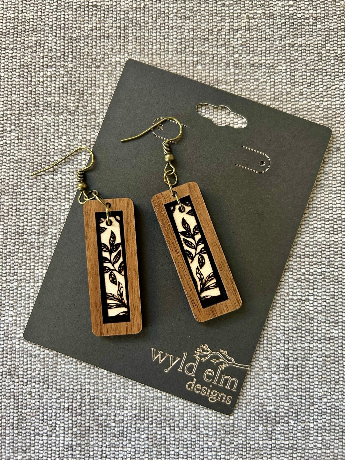 Engraved Leaf Pattern Mixed Wood Earrings