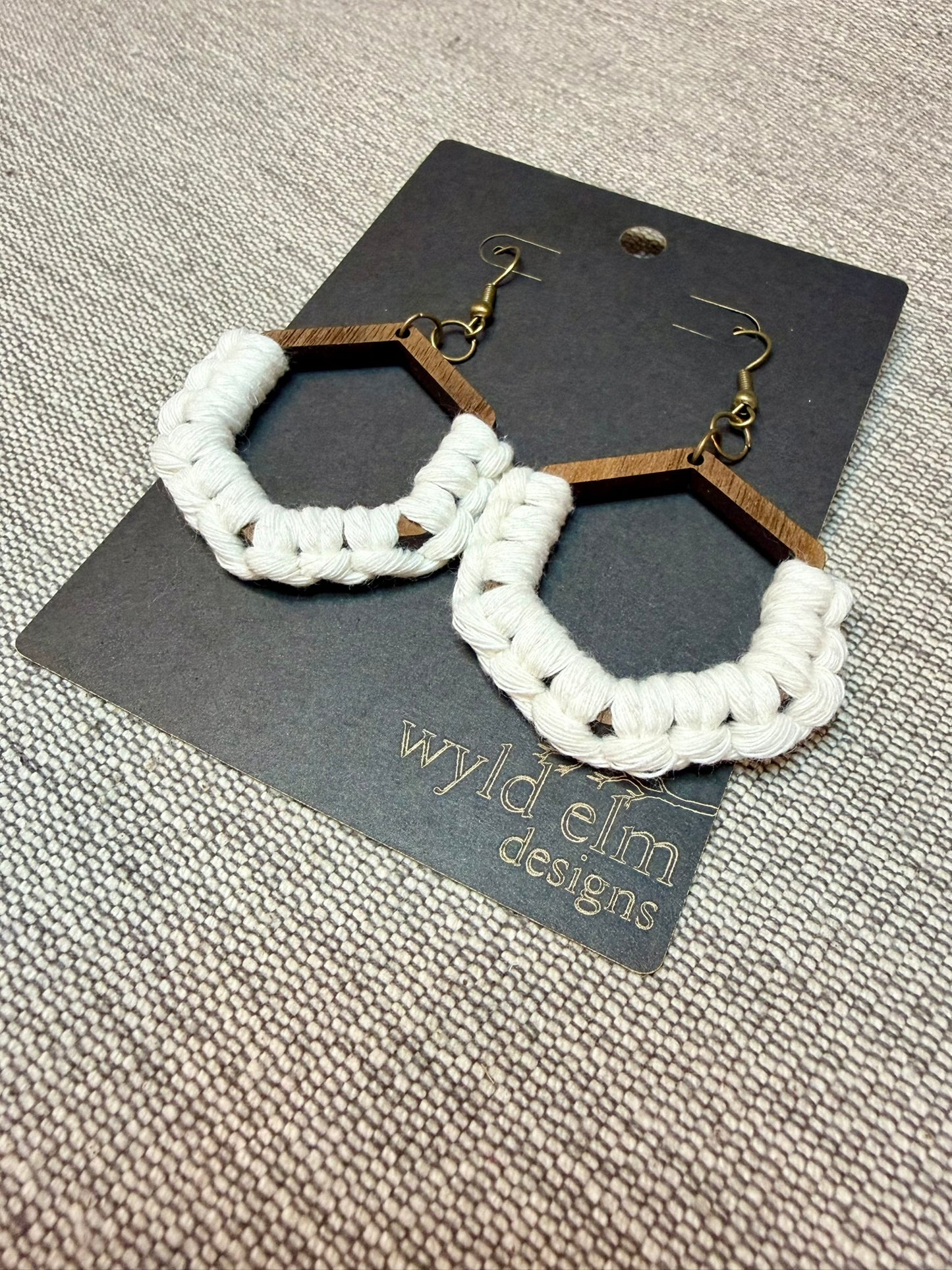 Wood & Macrame Wrapped Earrings