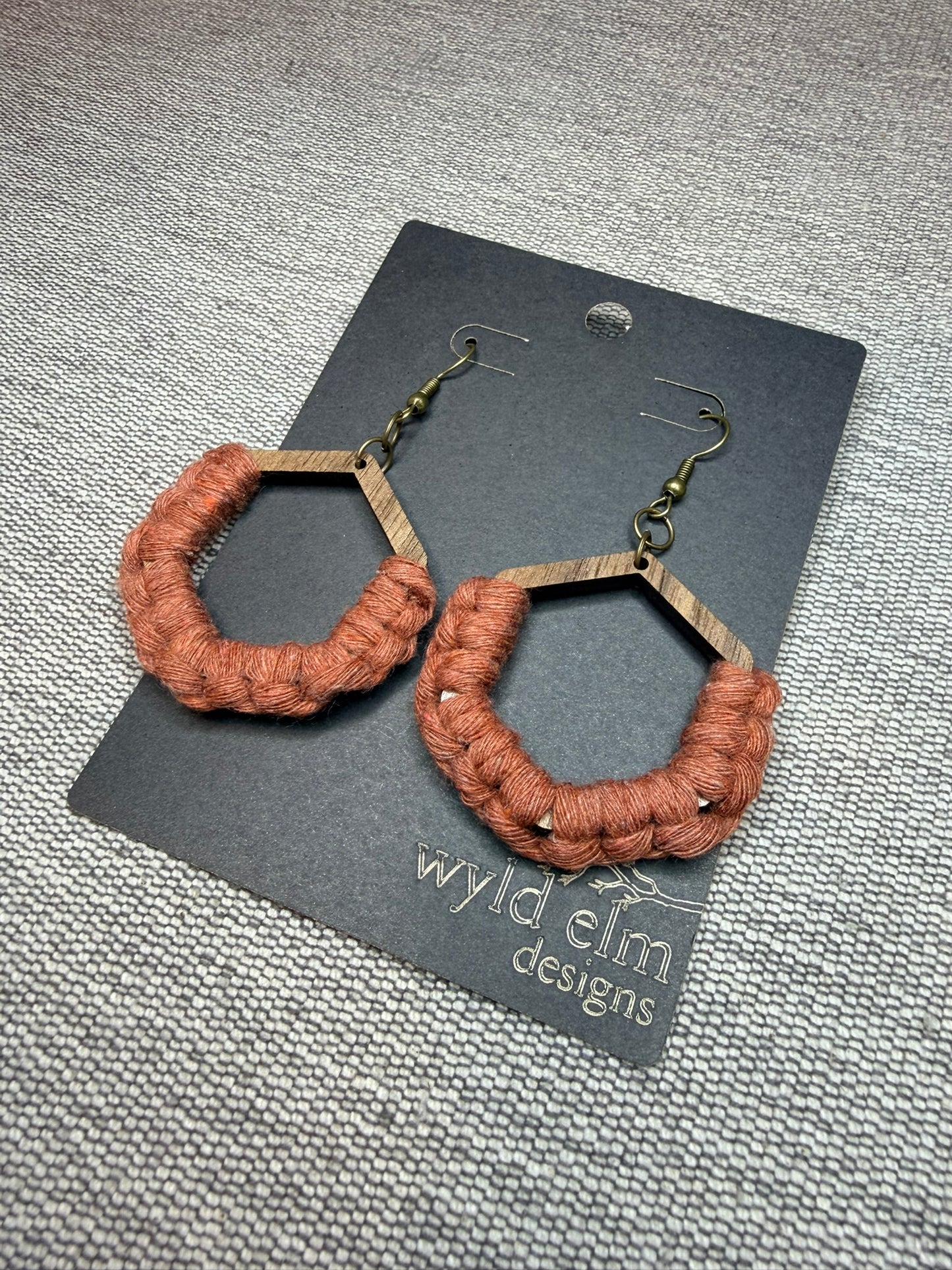 Wood & Macrame Wrapped Earrings