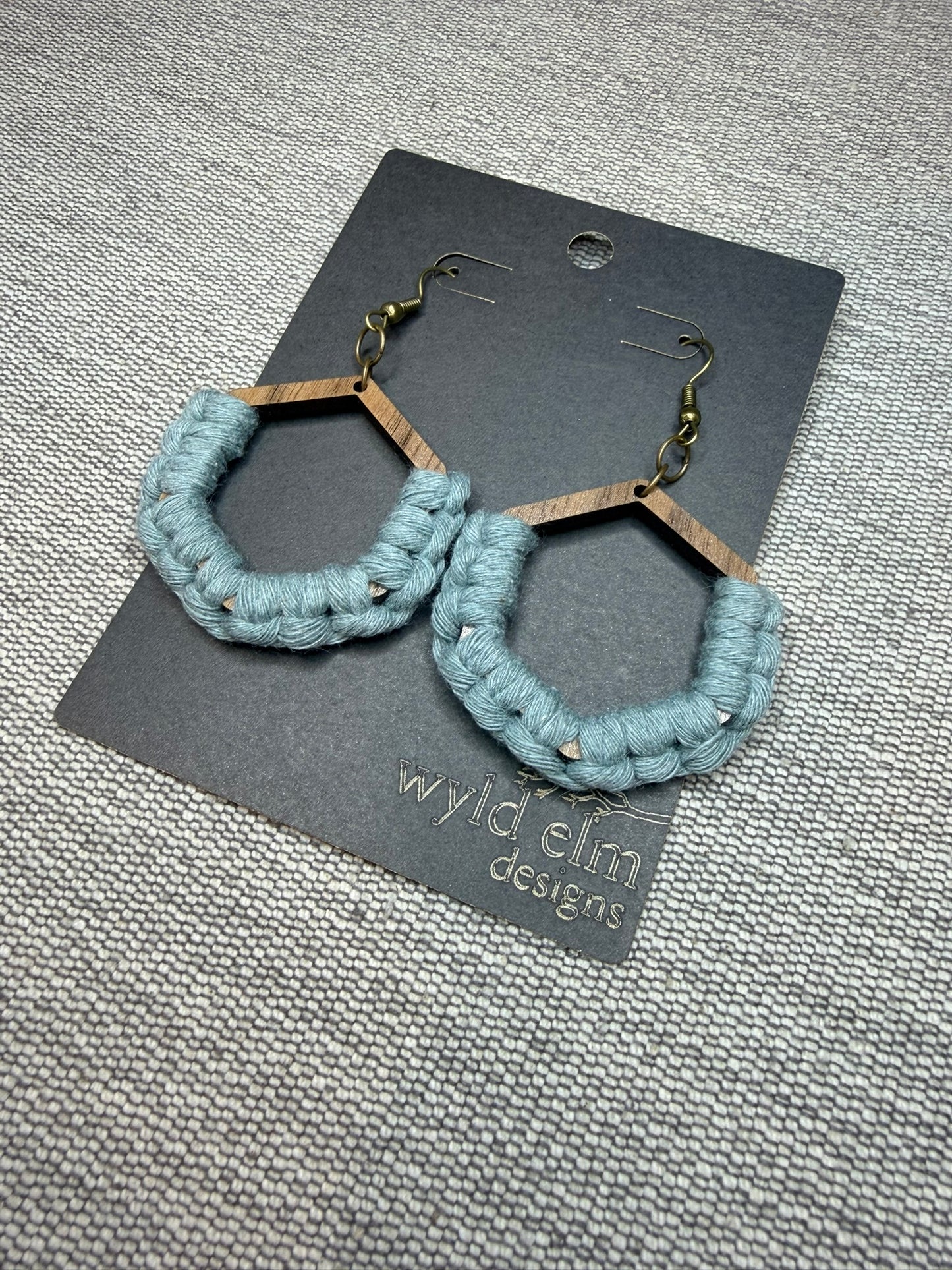 Wood & Macrame Wrapped Earrings