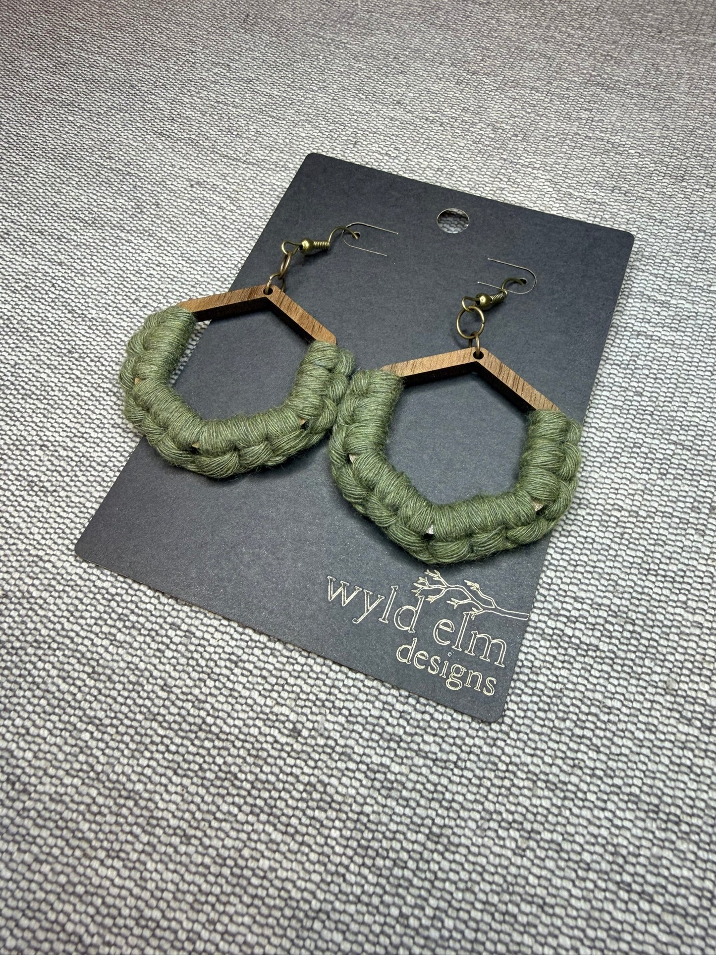 Wood & Macrame Wrapped Earrings