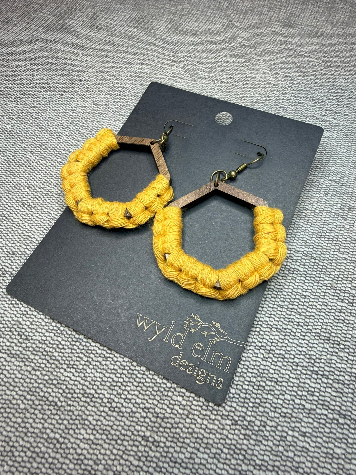 Wood & Macrame Wrapped Earrings