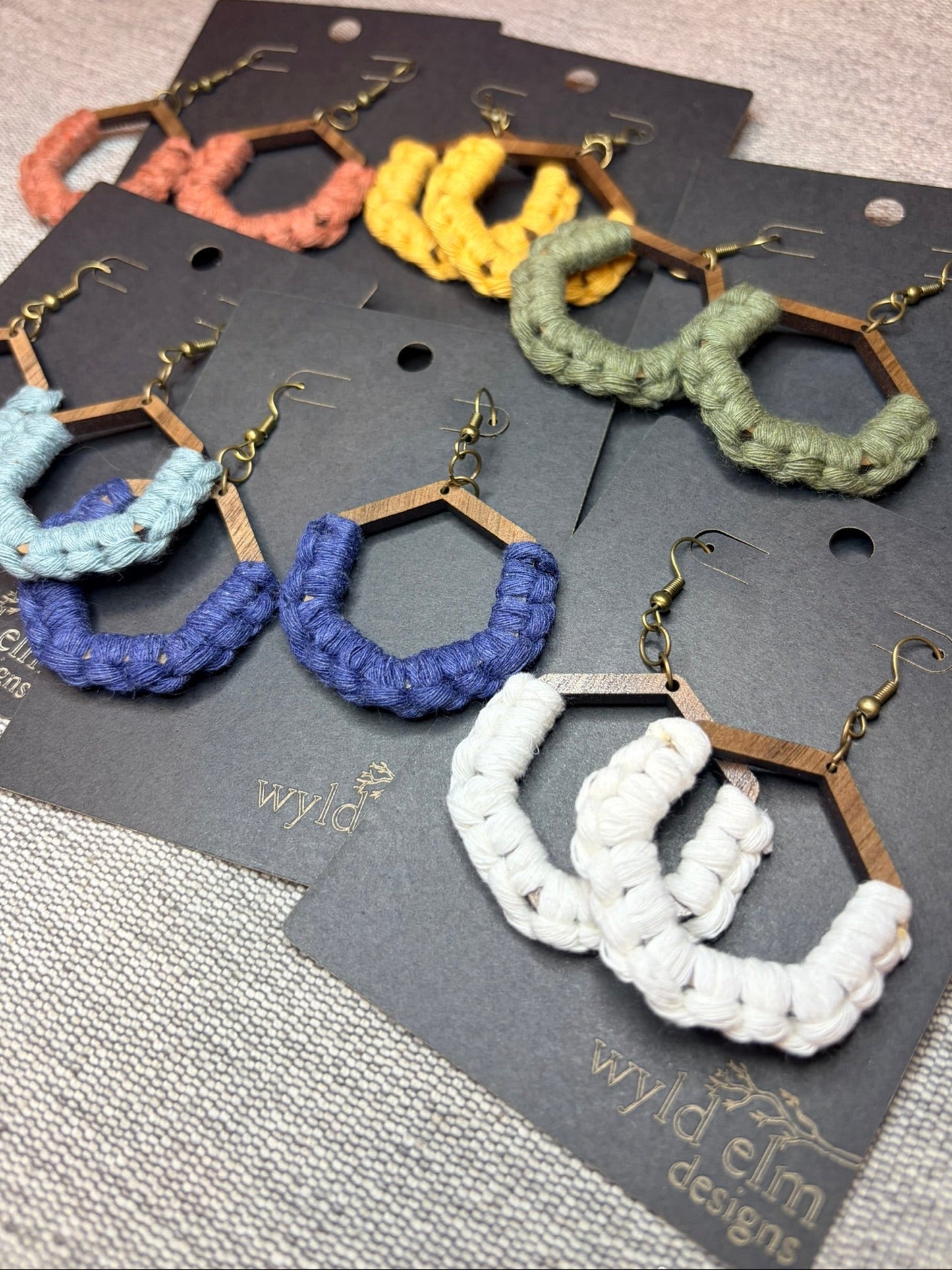Wood & Macrame Wrapped Earrings