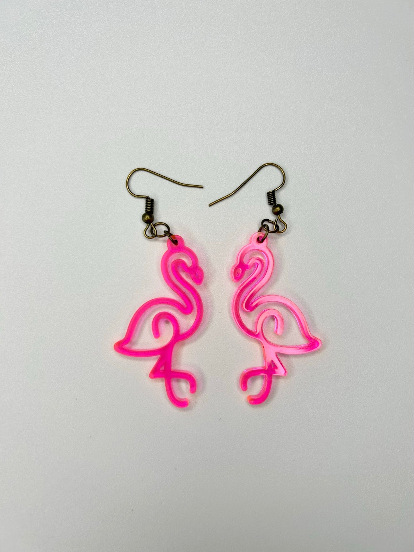 Acrylic Neon Pink Flamingo Earrings - Lightweight Hypoallergenic Earrings