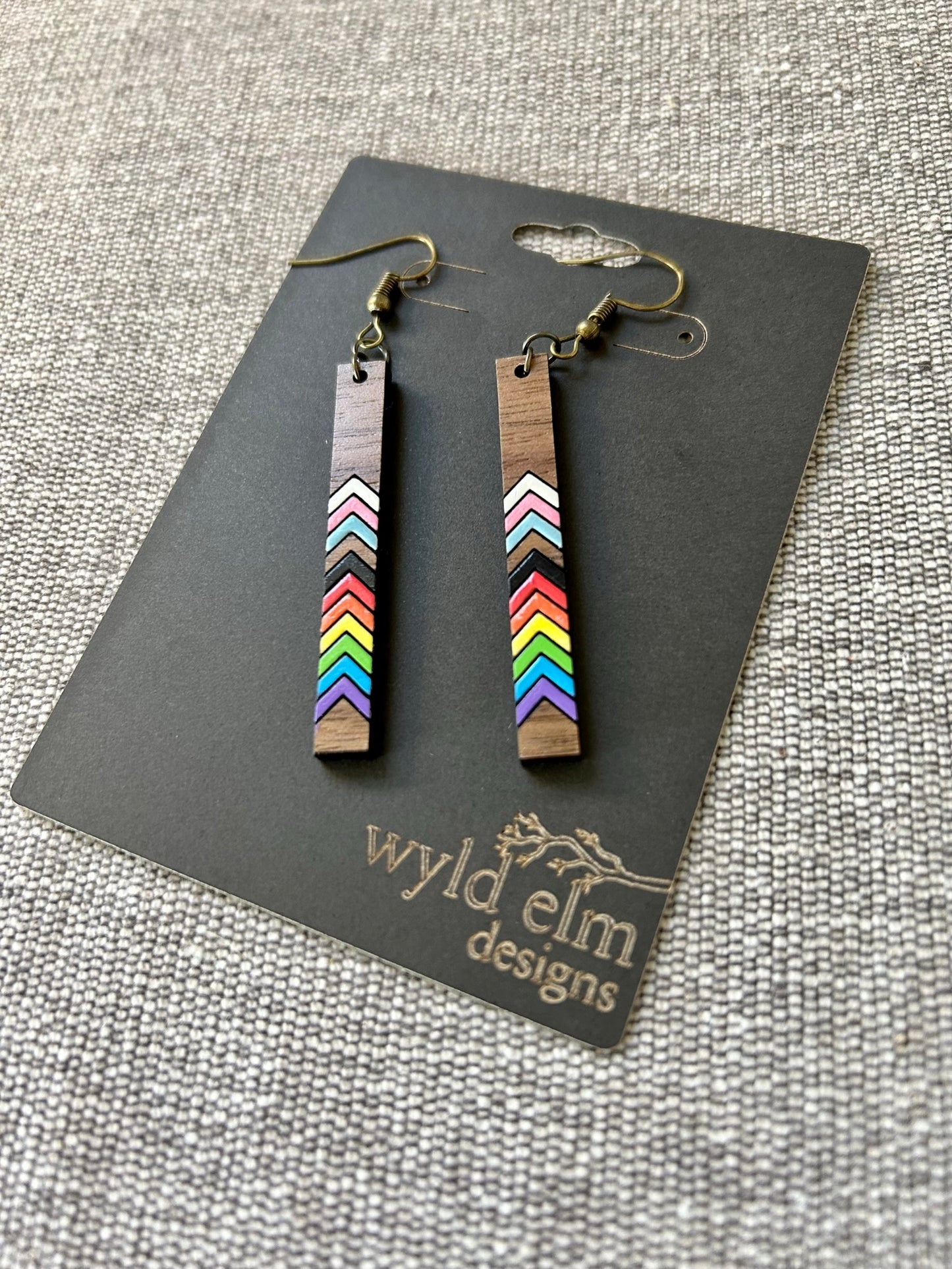 Chevron Pride Walnut Wood Earrings