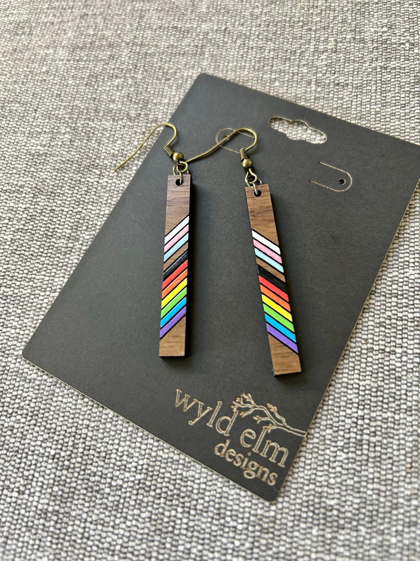 Diagonal Pride Walnut Wood Earrings