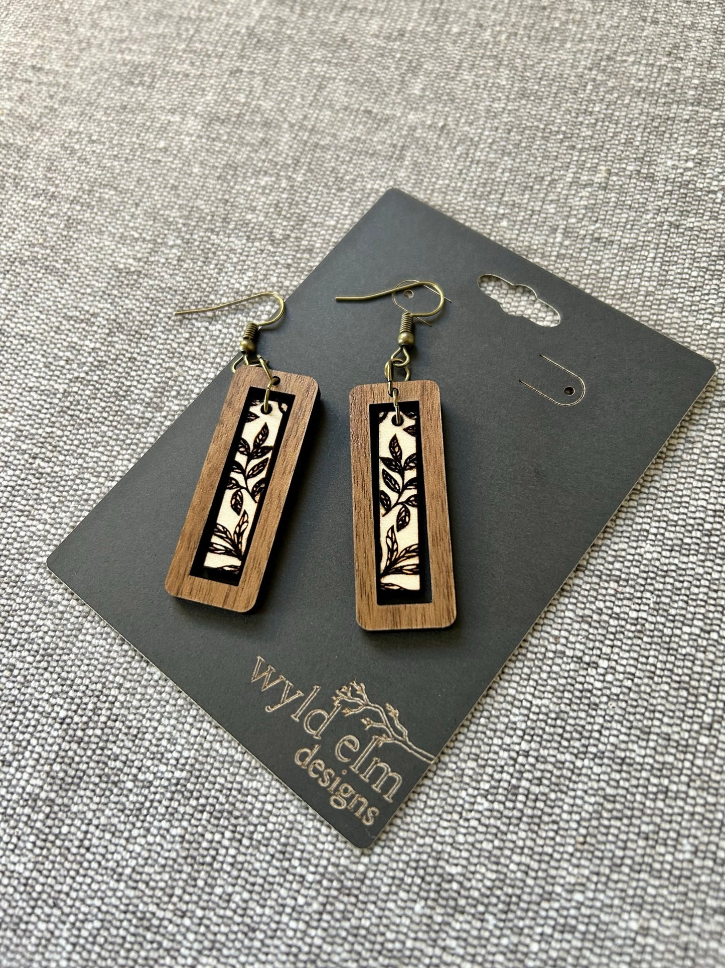 Engraved Leaf Pattern Mixed Wood Earrings