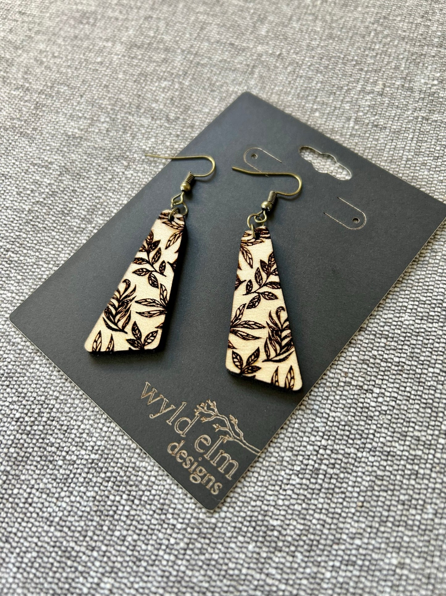 Engraved Floral Pattern Maple Wood Earrings