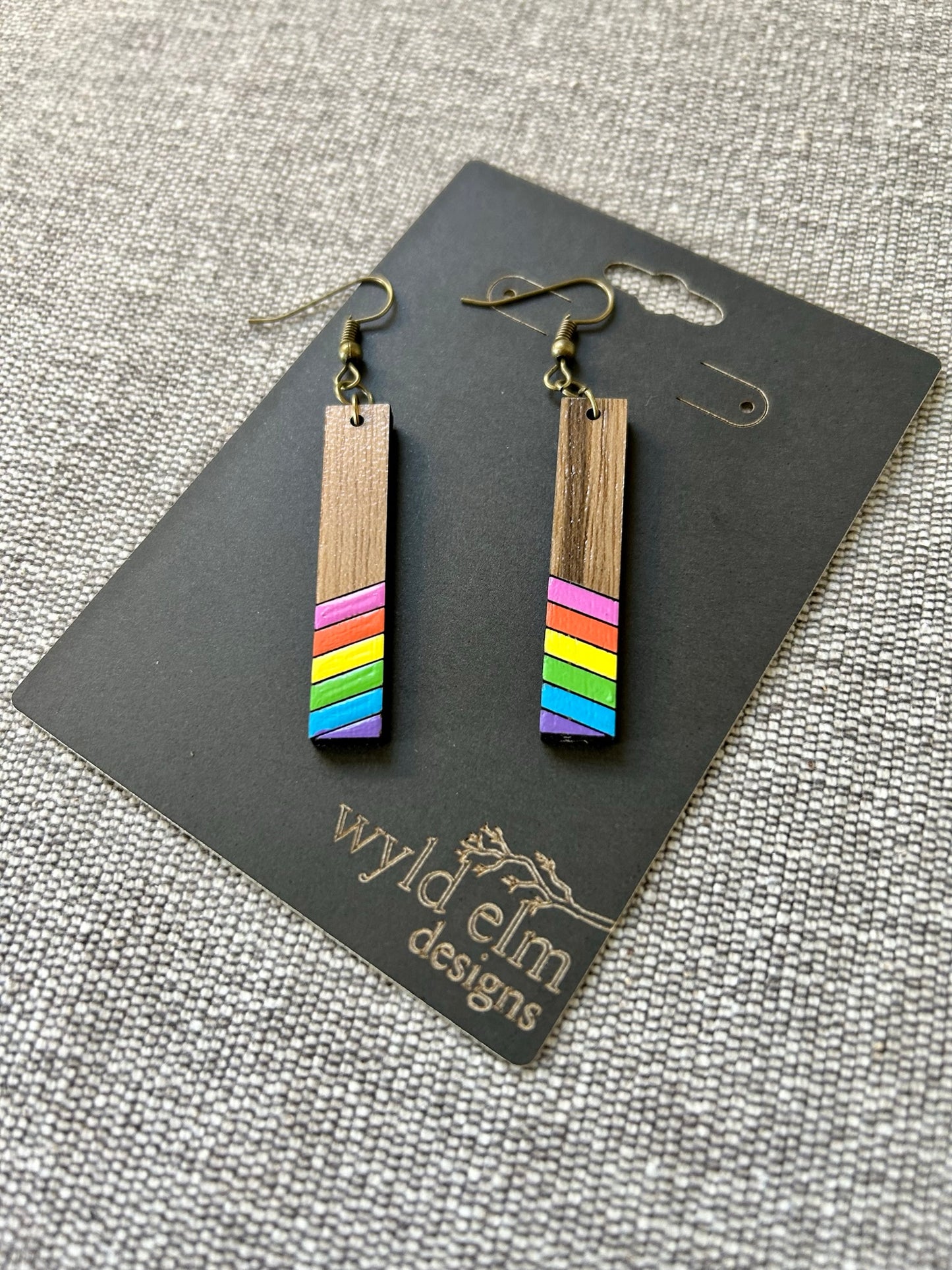 Rainbow Vibes Walnut Wood Earrings