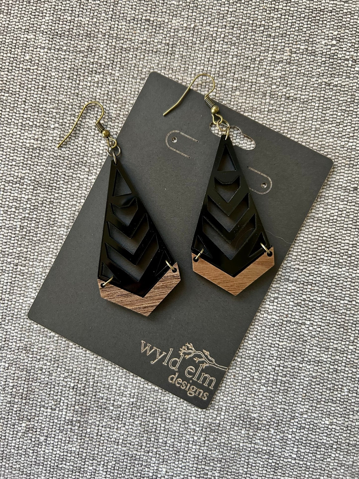 Tribal Black Acrylic & Walnut Wood Earrings