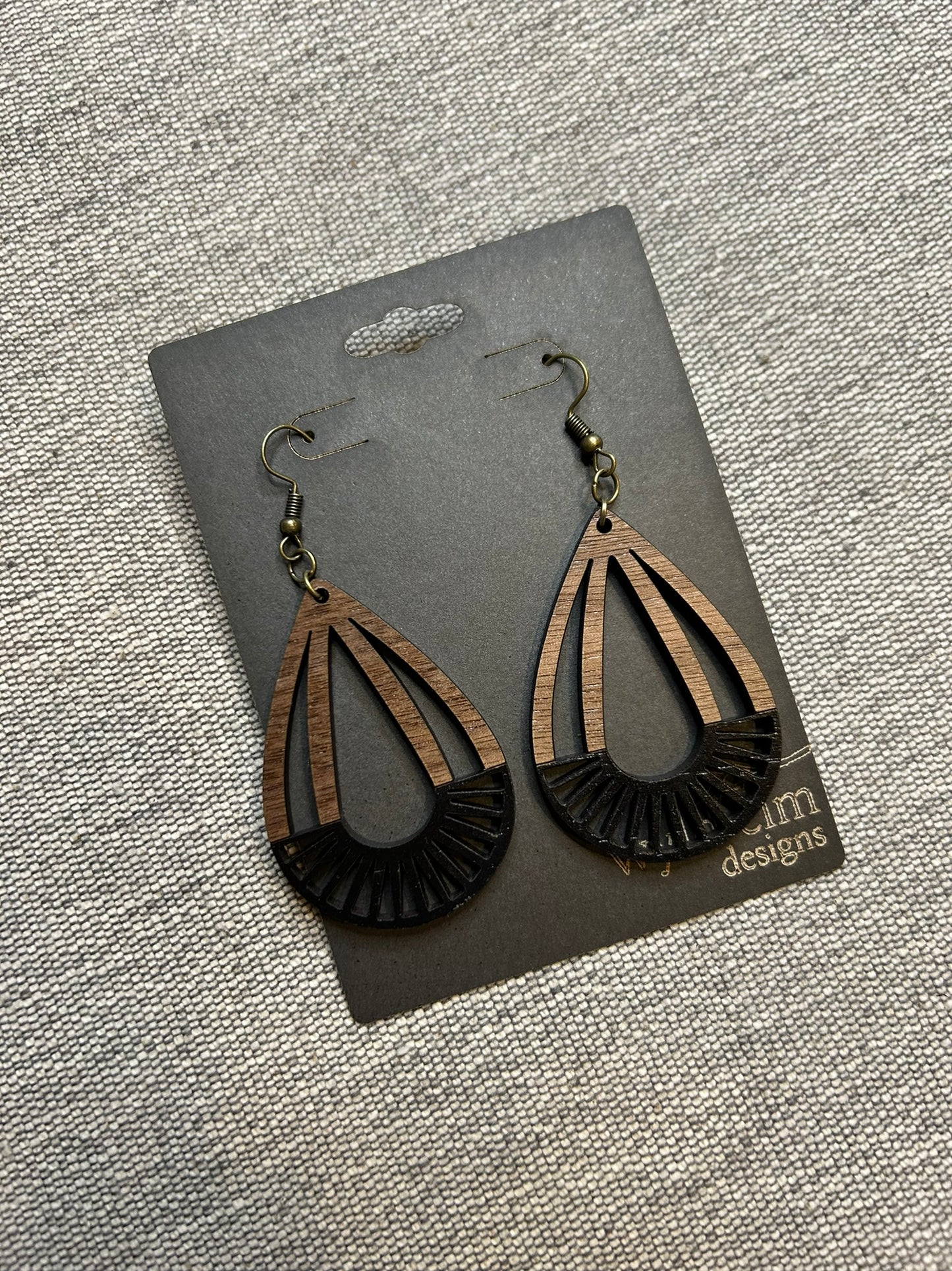 Teardrop Fan Walnut Wood Earrings