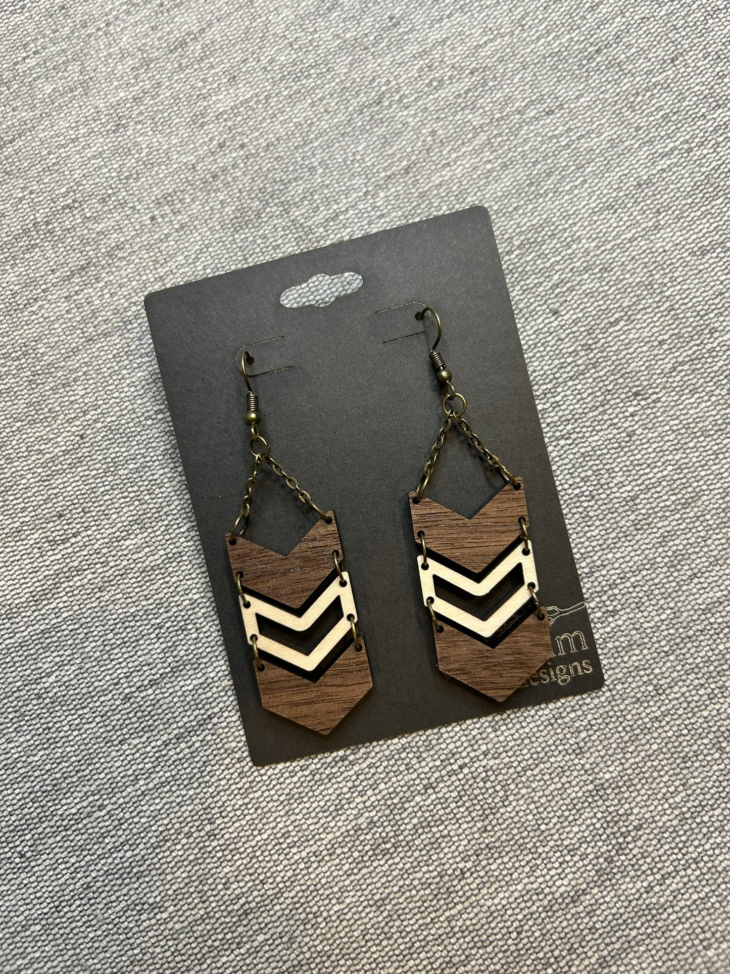 Chevron Chain Maple & Walnut Wood Earrings