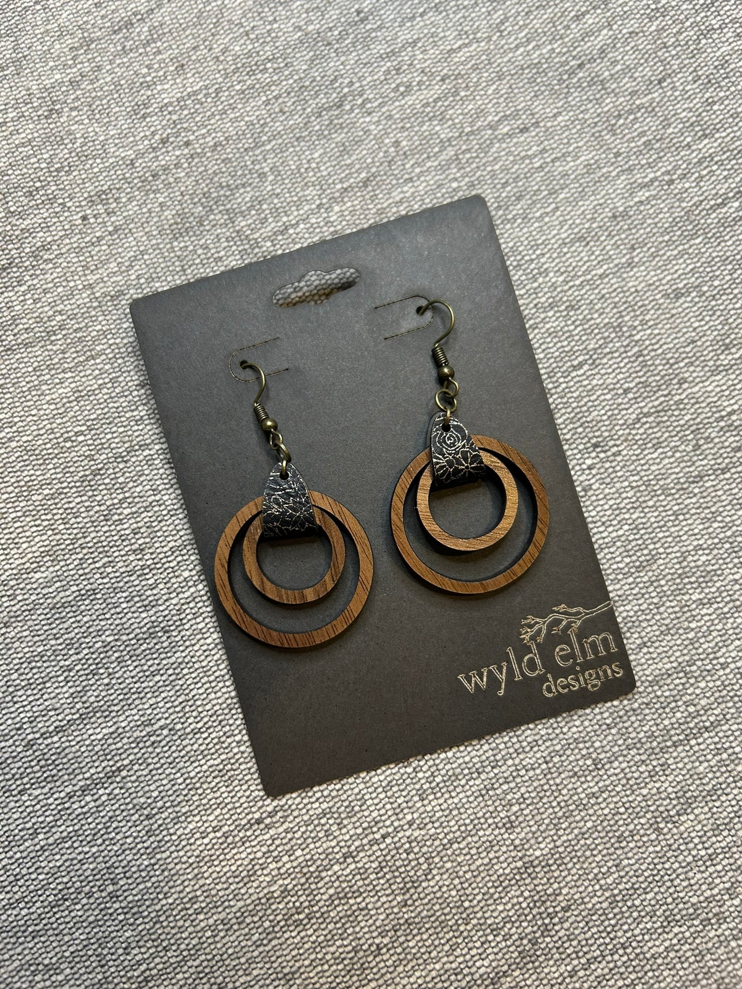 Double Hoop Walnut Wood Earrings
