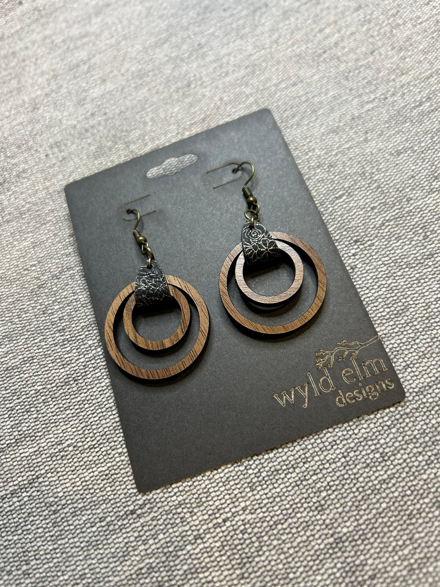 Double Hoop Walnut Wood Earrings