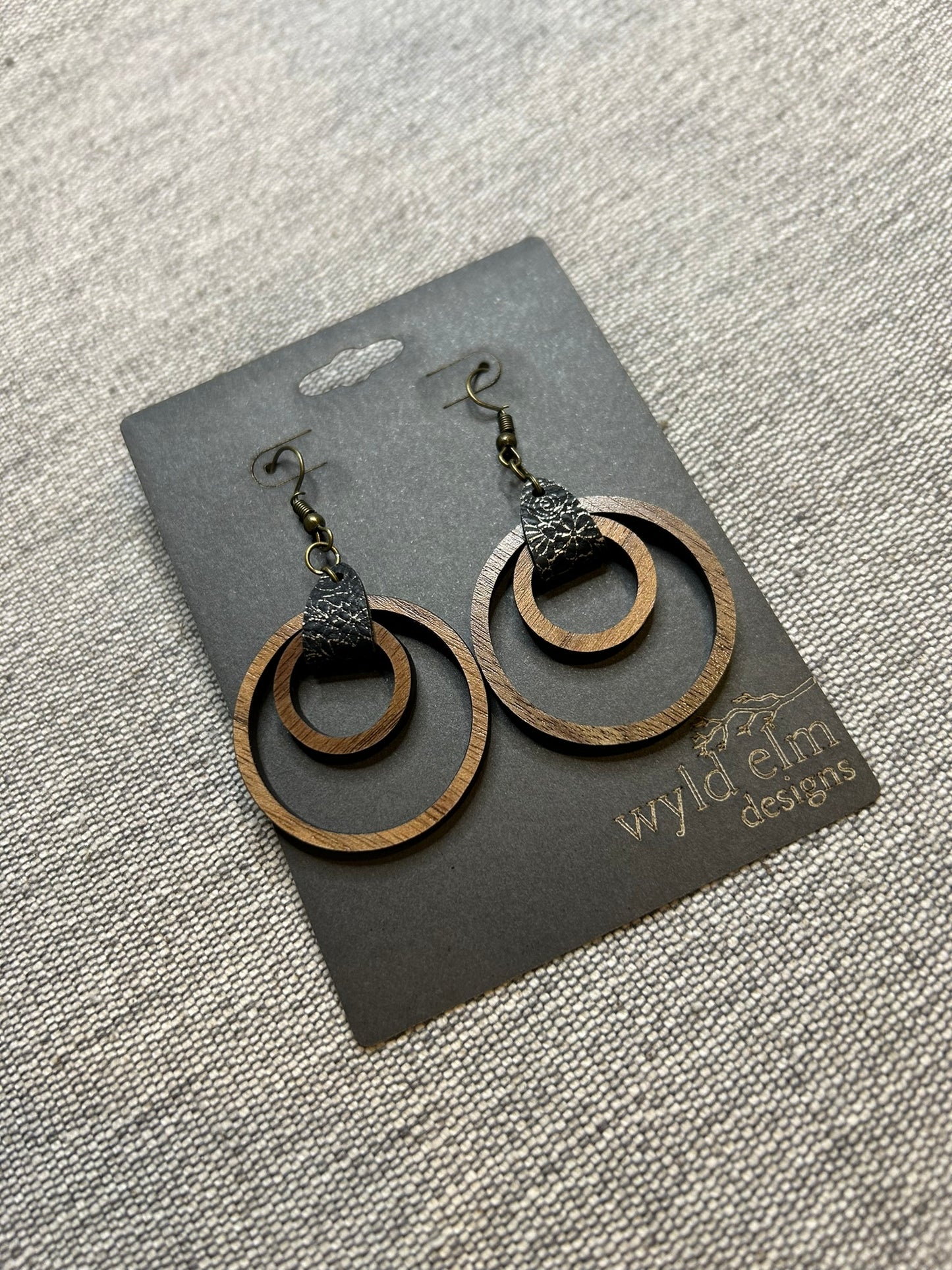 Double Hoop Walnut Wood Earrings