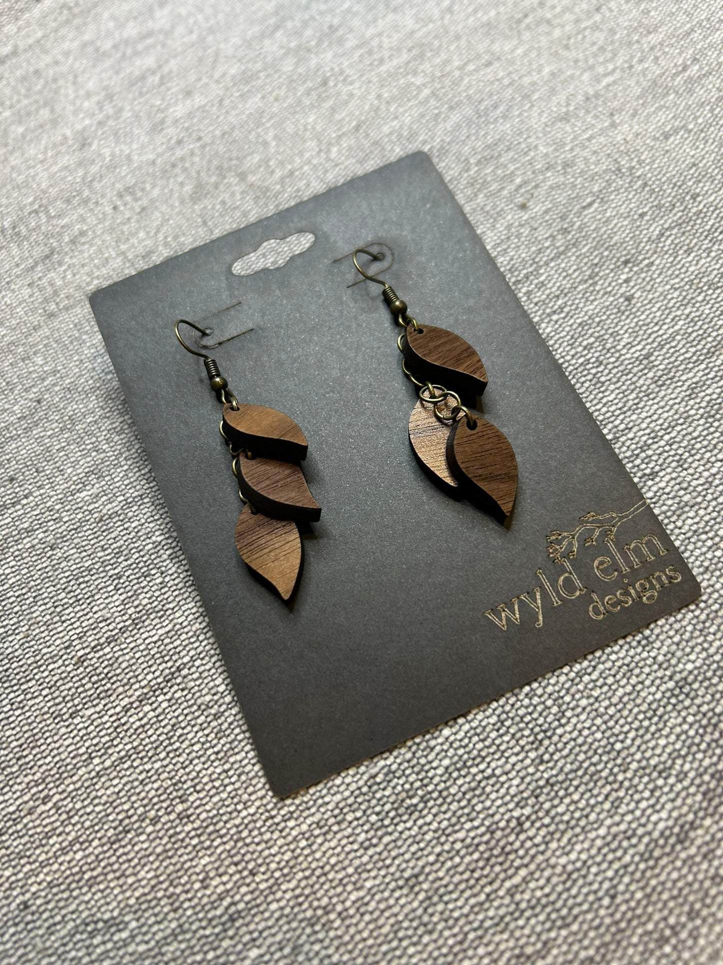 Falling Leaves Walnut Wood Earrings