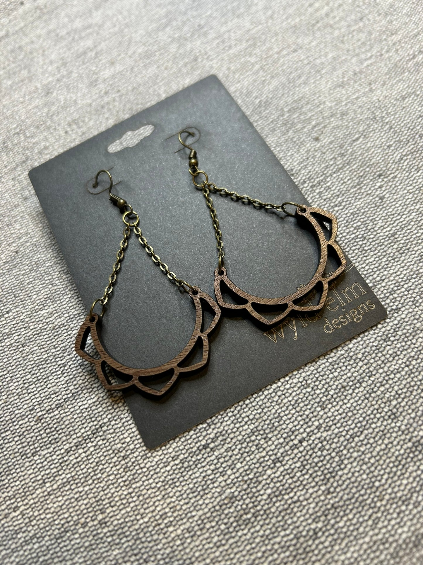 Lotus Chandelier Walnut Wood Earrings