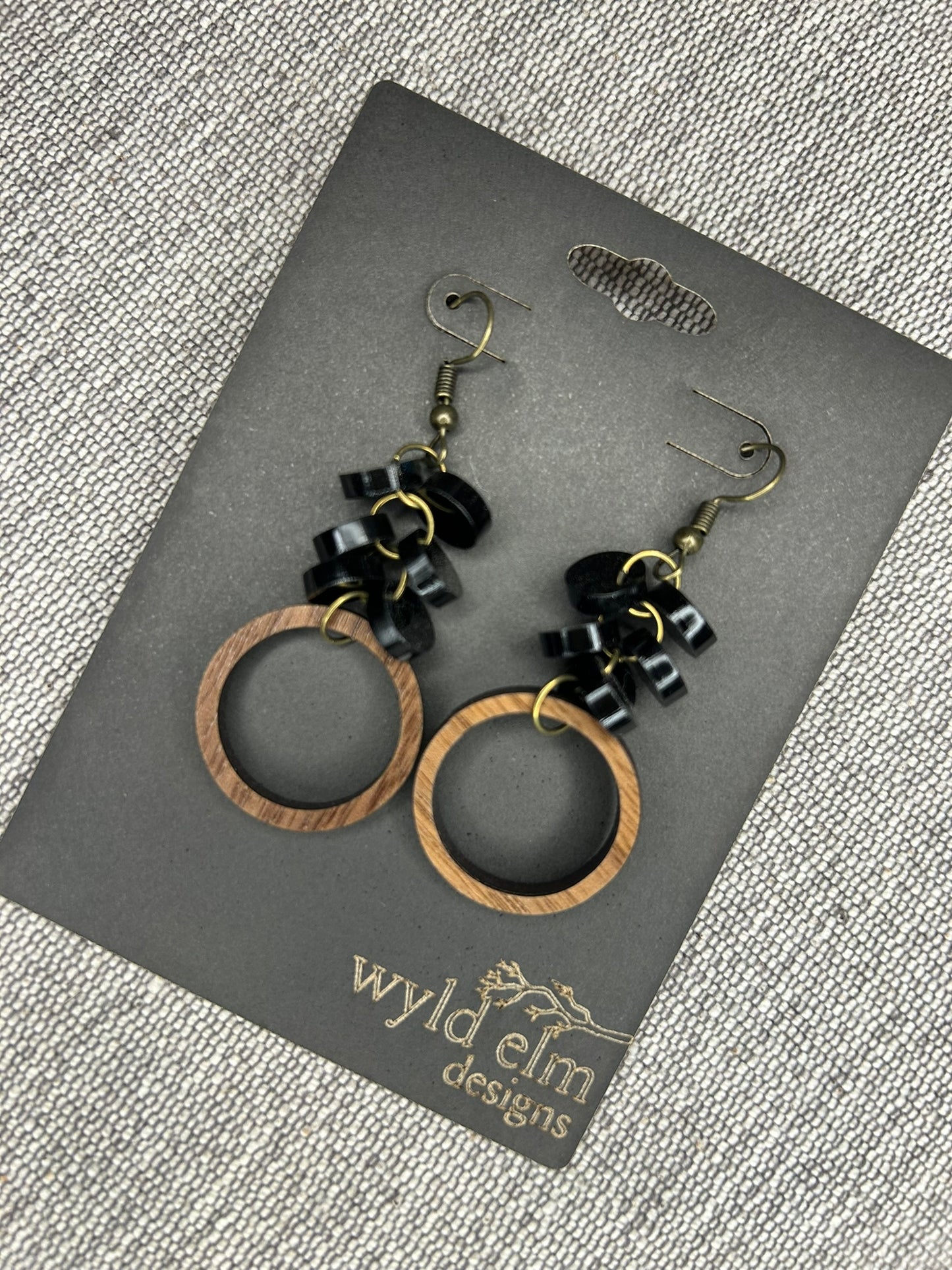 Acrylic Beaded Hoop Walnut Wood Earrings