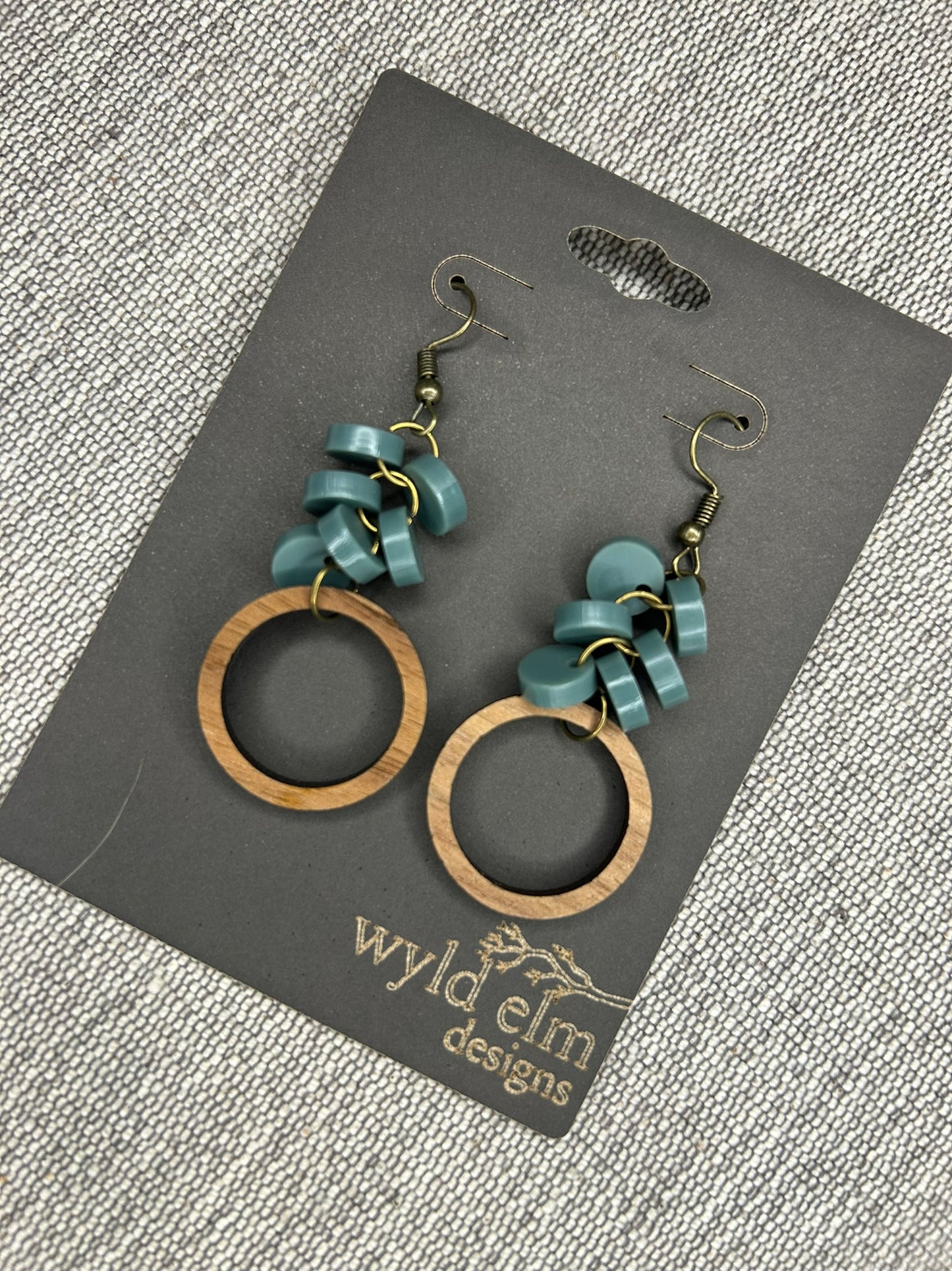 Acrylic Beaded Hoop Walnut Wood Earrings