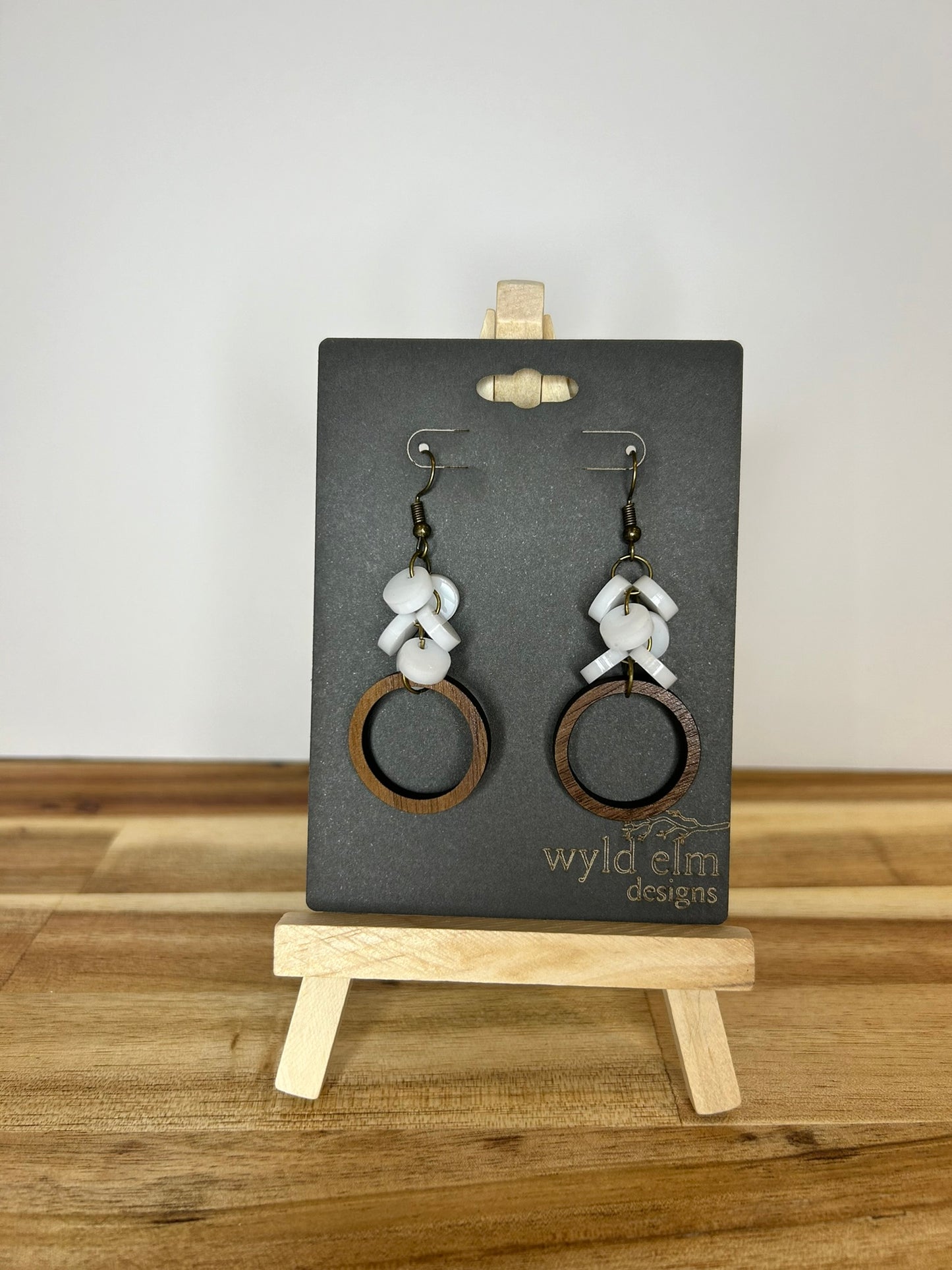 Acrylic Beaded Hoop Walnut Wood Earrings