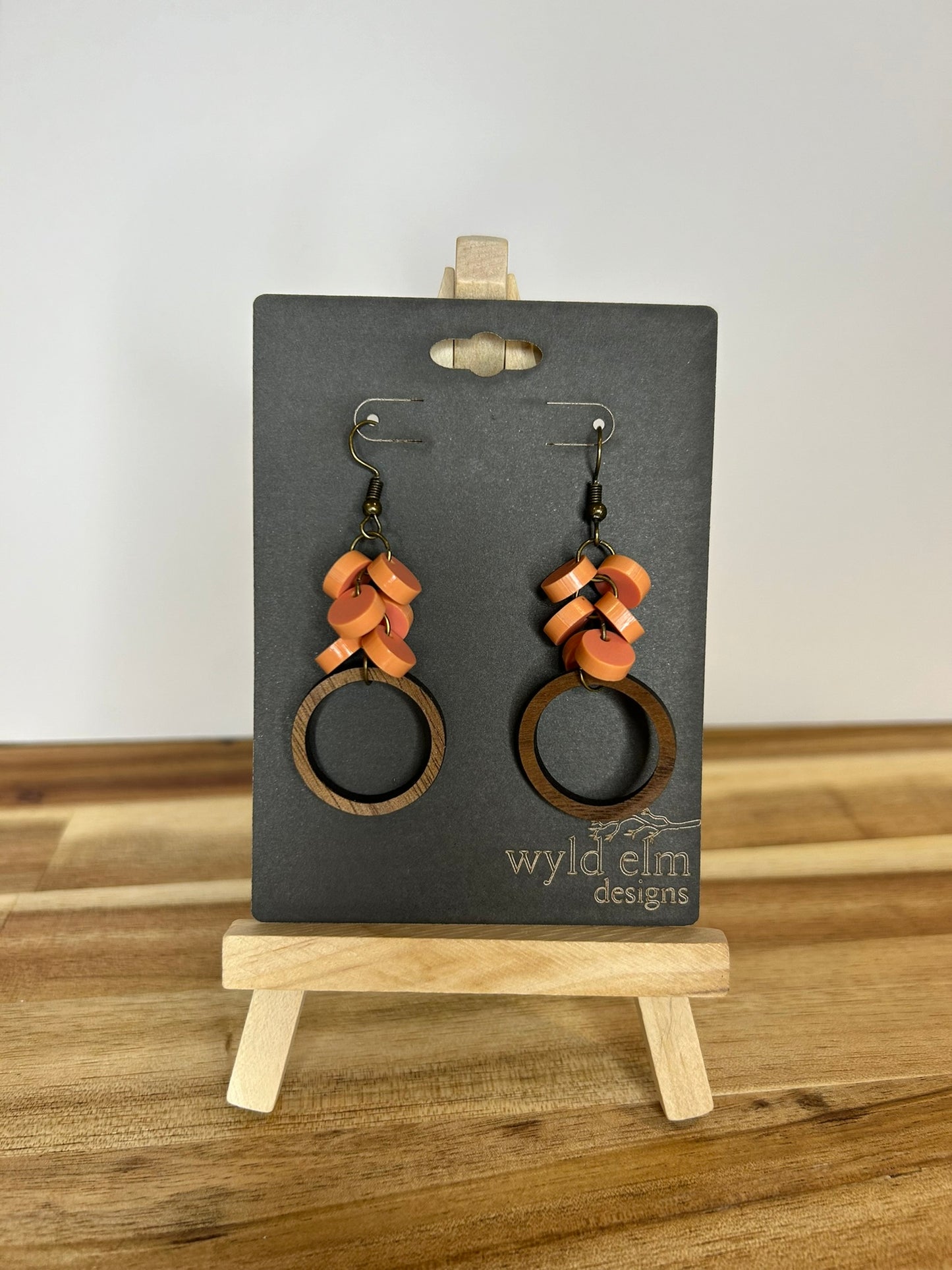 Acrylic Beaded Hoop Walnut Wood Earrings