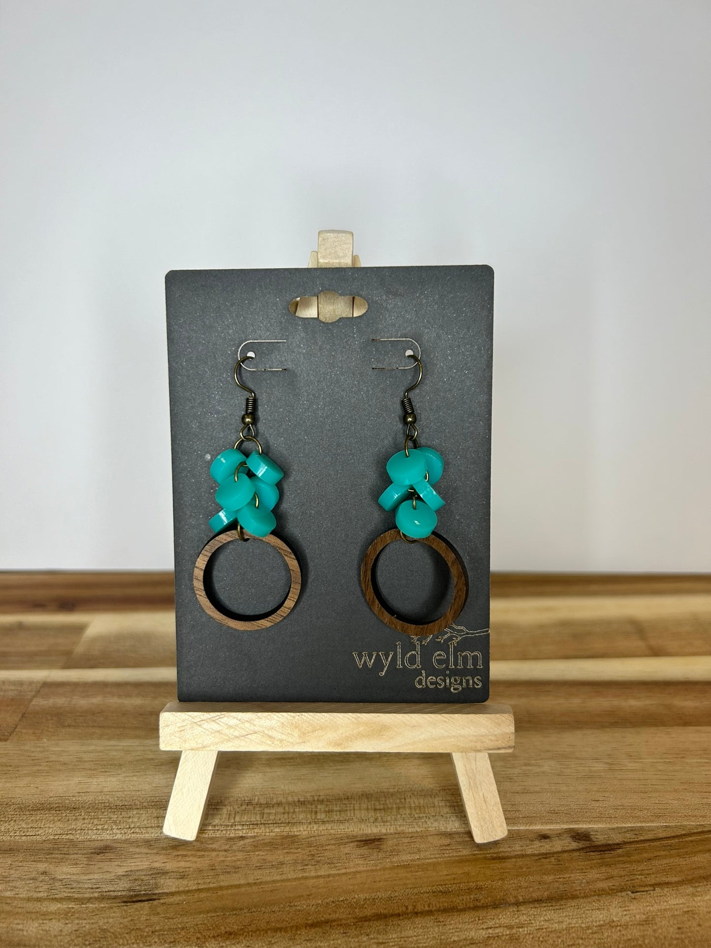Acrylic Beaded Hoop Walnut Wood Earrings