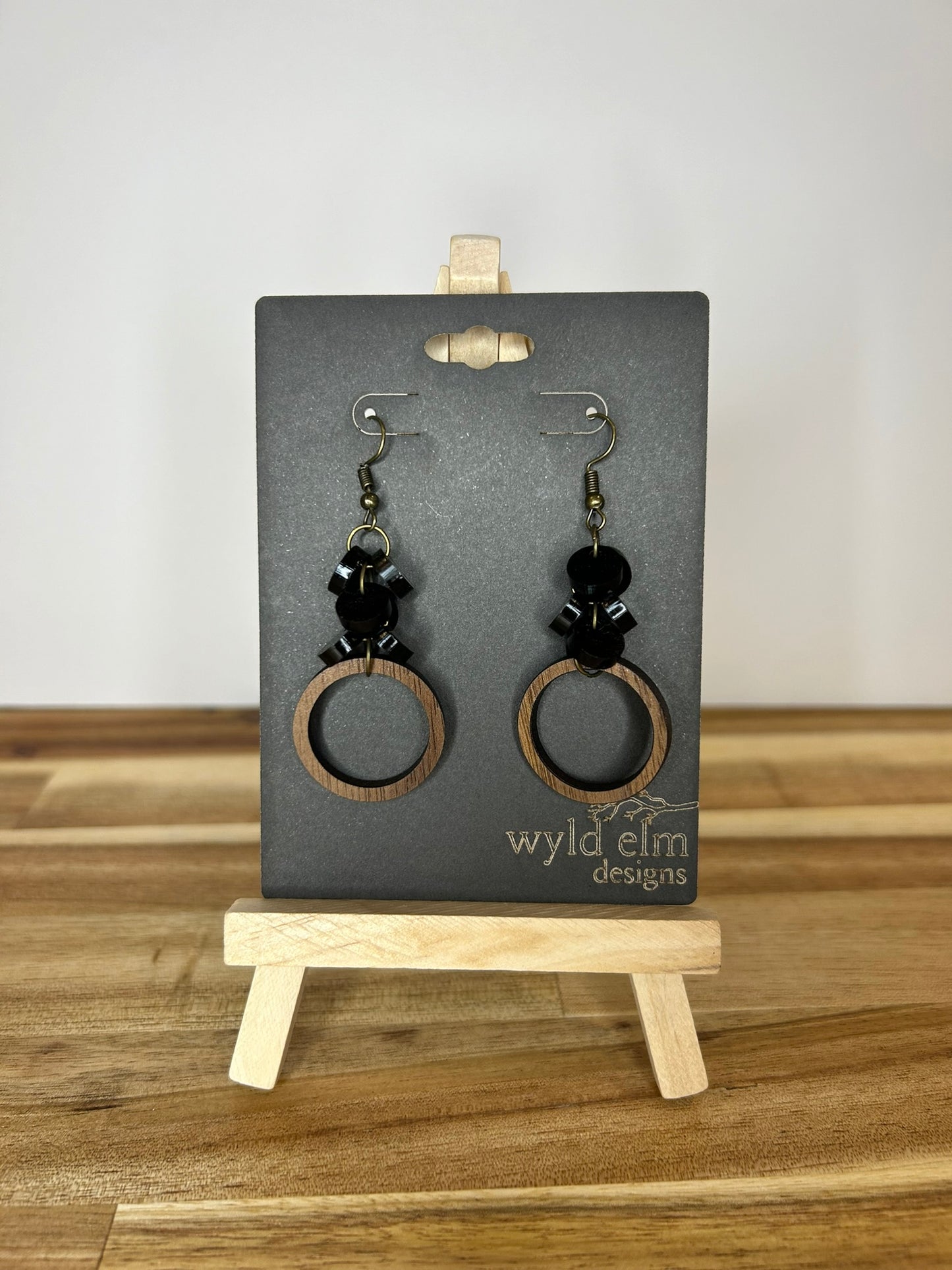 Acrylic Beaded Hoop Walnut Wood Earrings