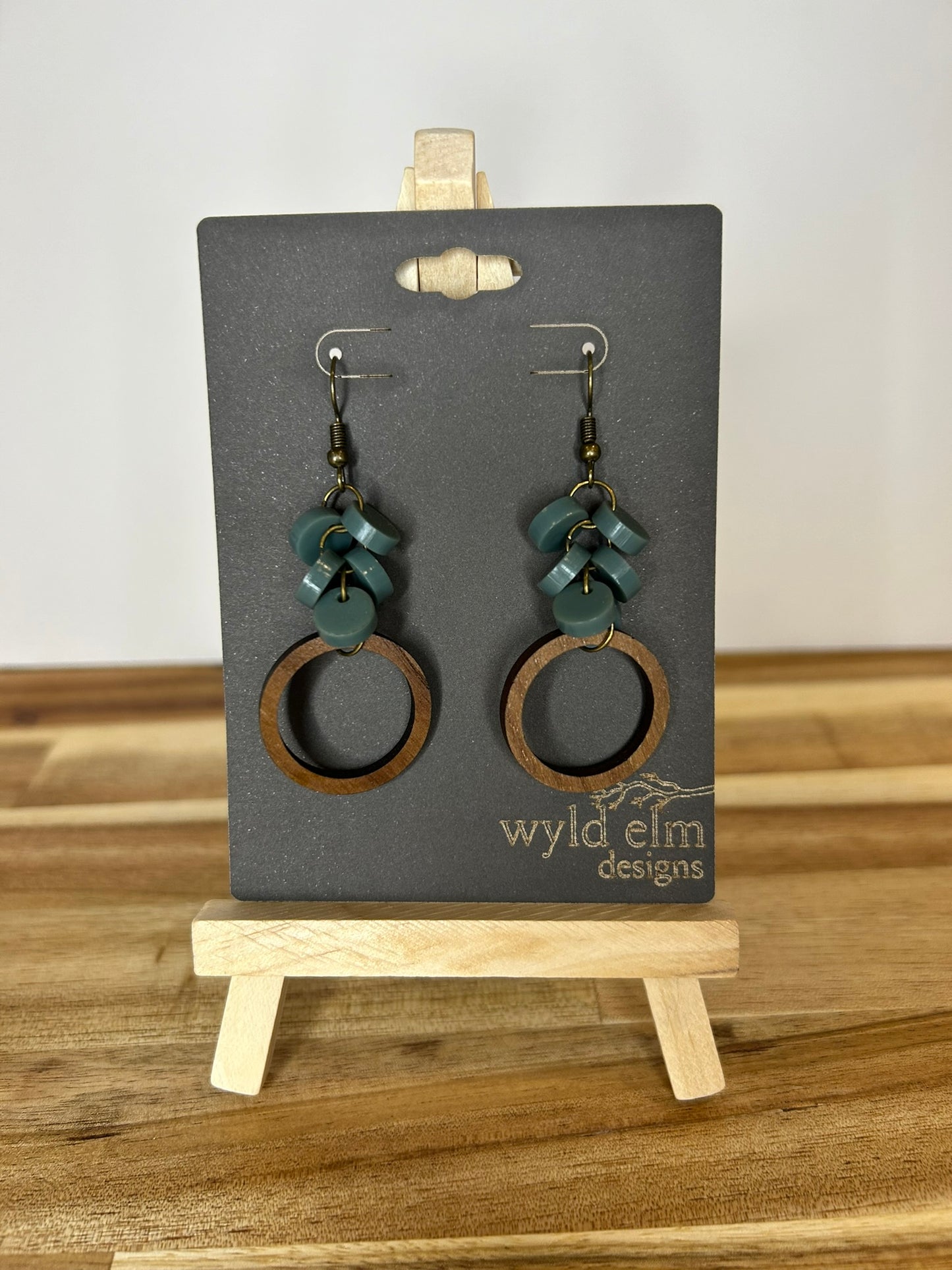 Acrylic Beaded Hoop Walnut Wood Earrings