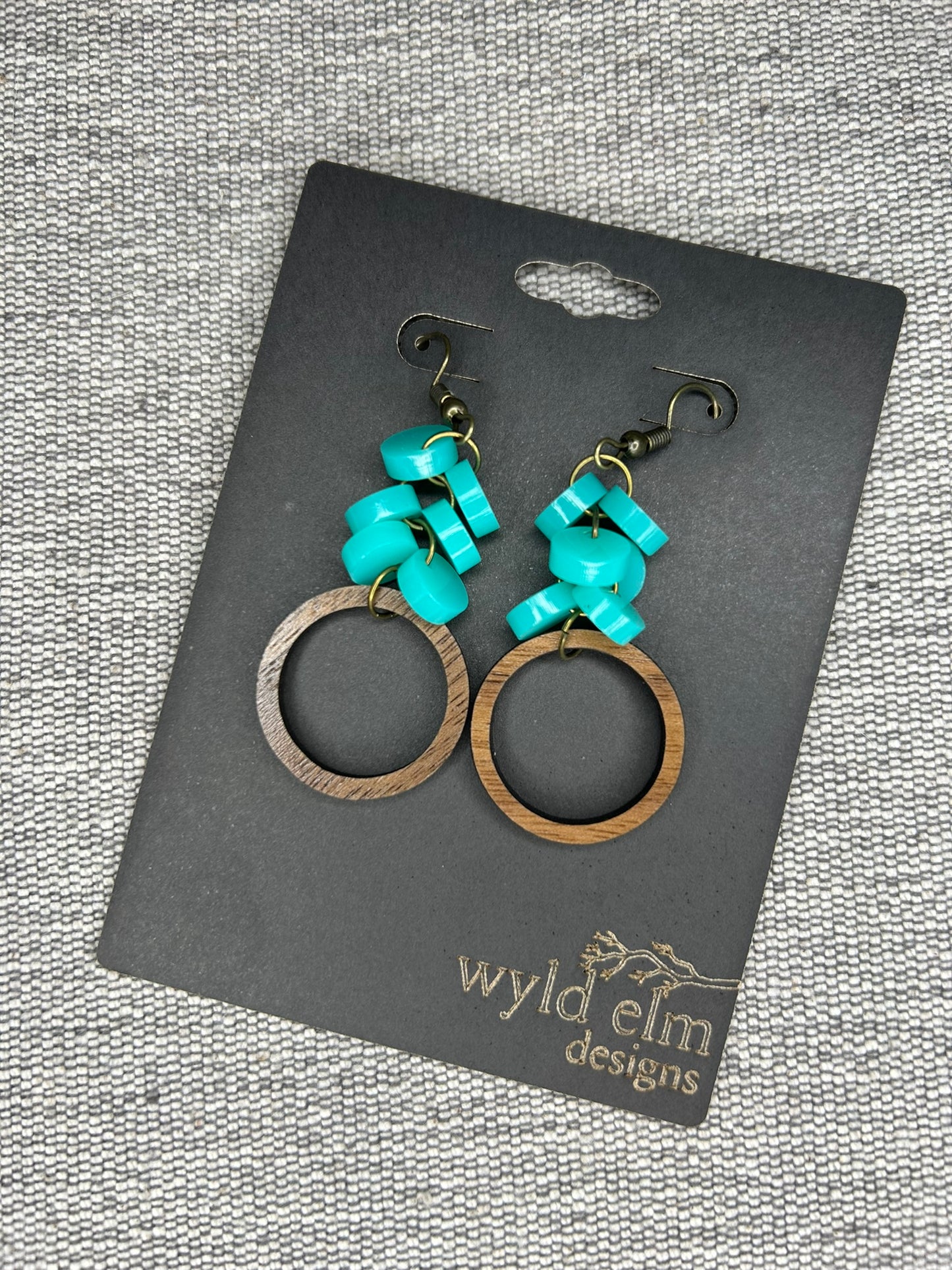Acrylic Beaded Hoop Walnut Wood Earrings