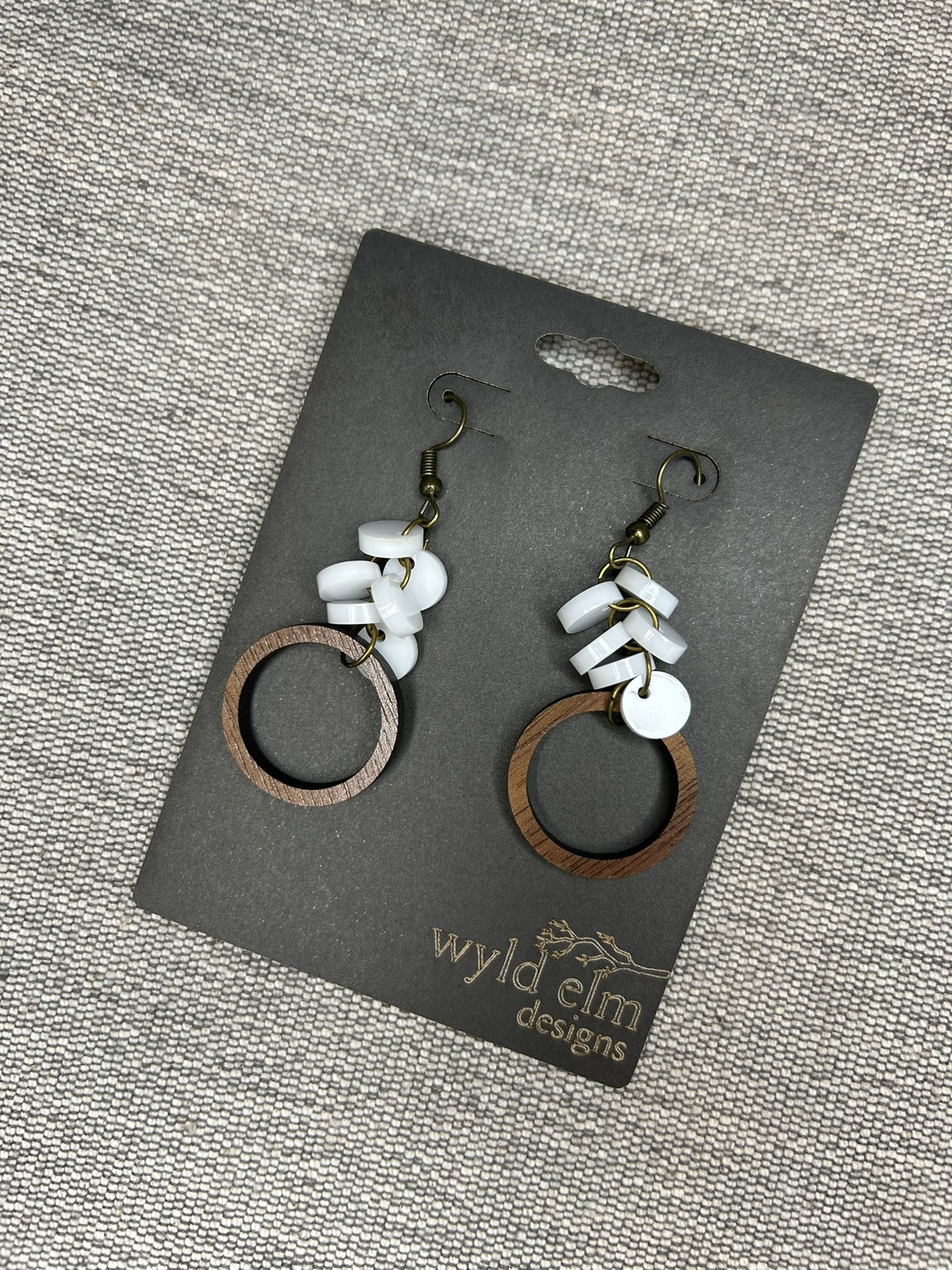 Acrylic Beaded Hoop Walnut Wood Earrings