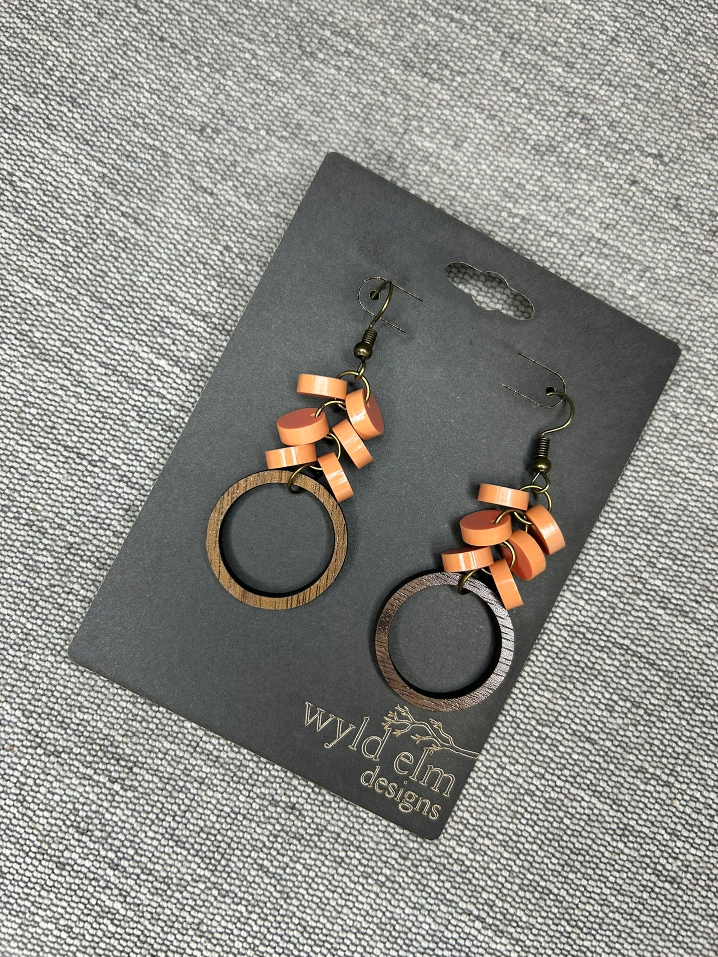 Acrylic Beaded Hoop Walnut Wood Earrings