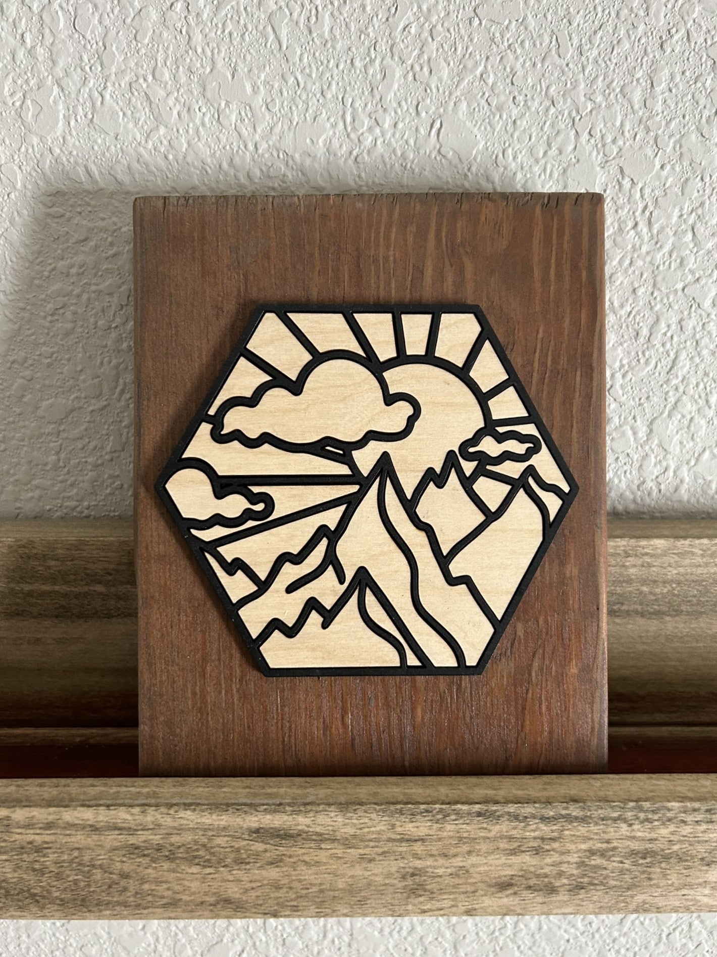 Geometric Mountain Landscape Sign - Rustic Sign