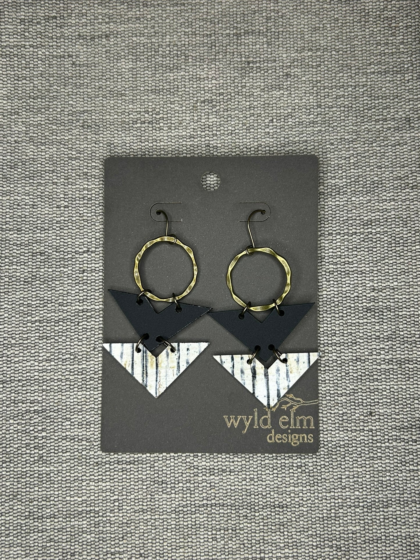 Neutral Stripe Cork Leather Triangle Earrings