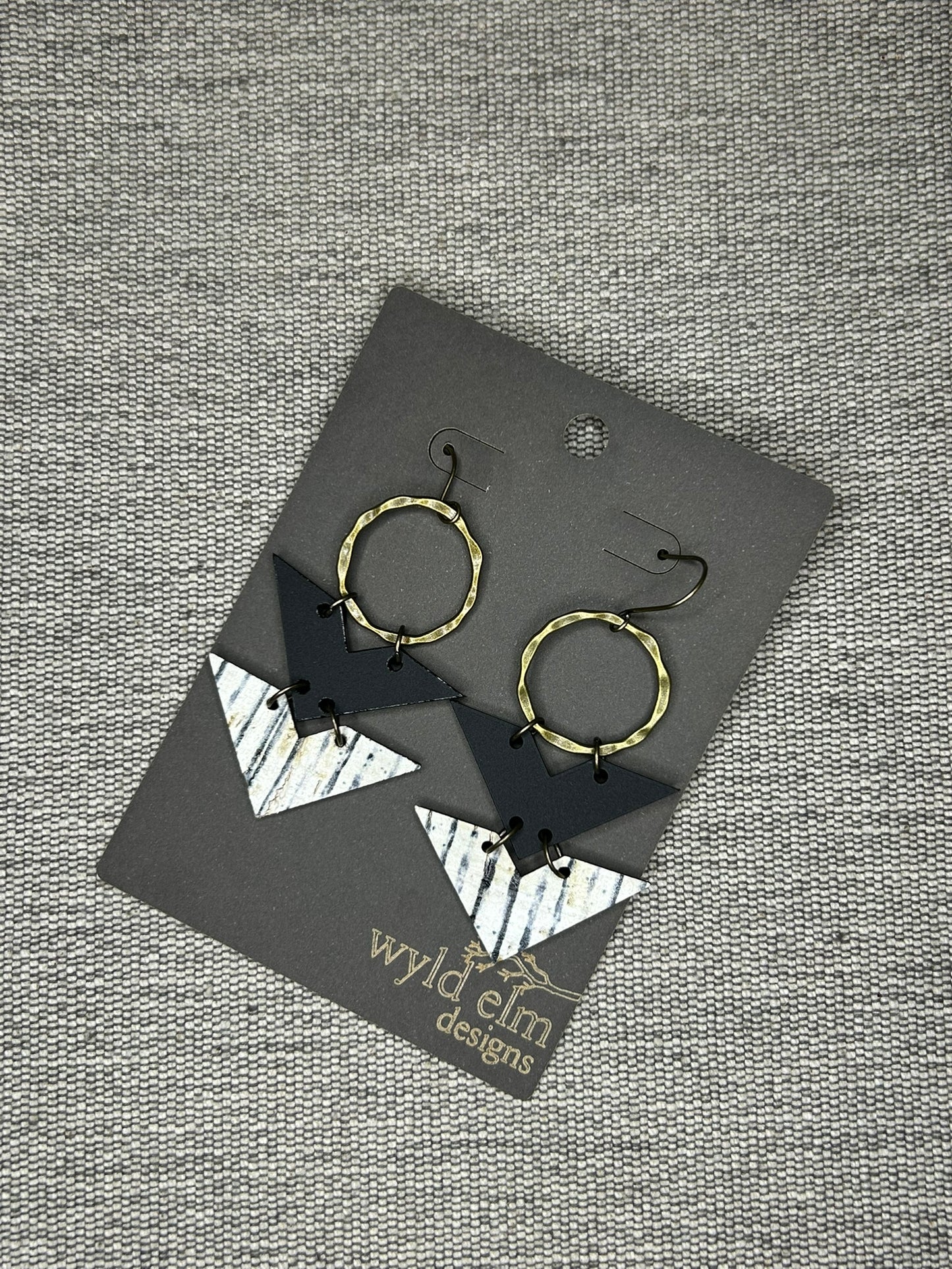 Neutral Stripe Cork Leather Triangle Earrings