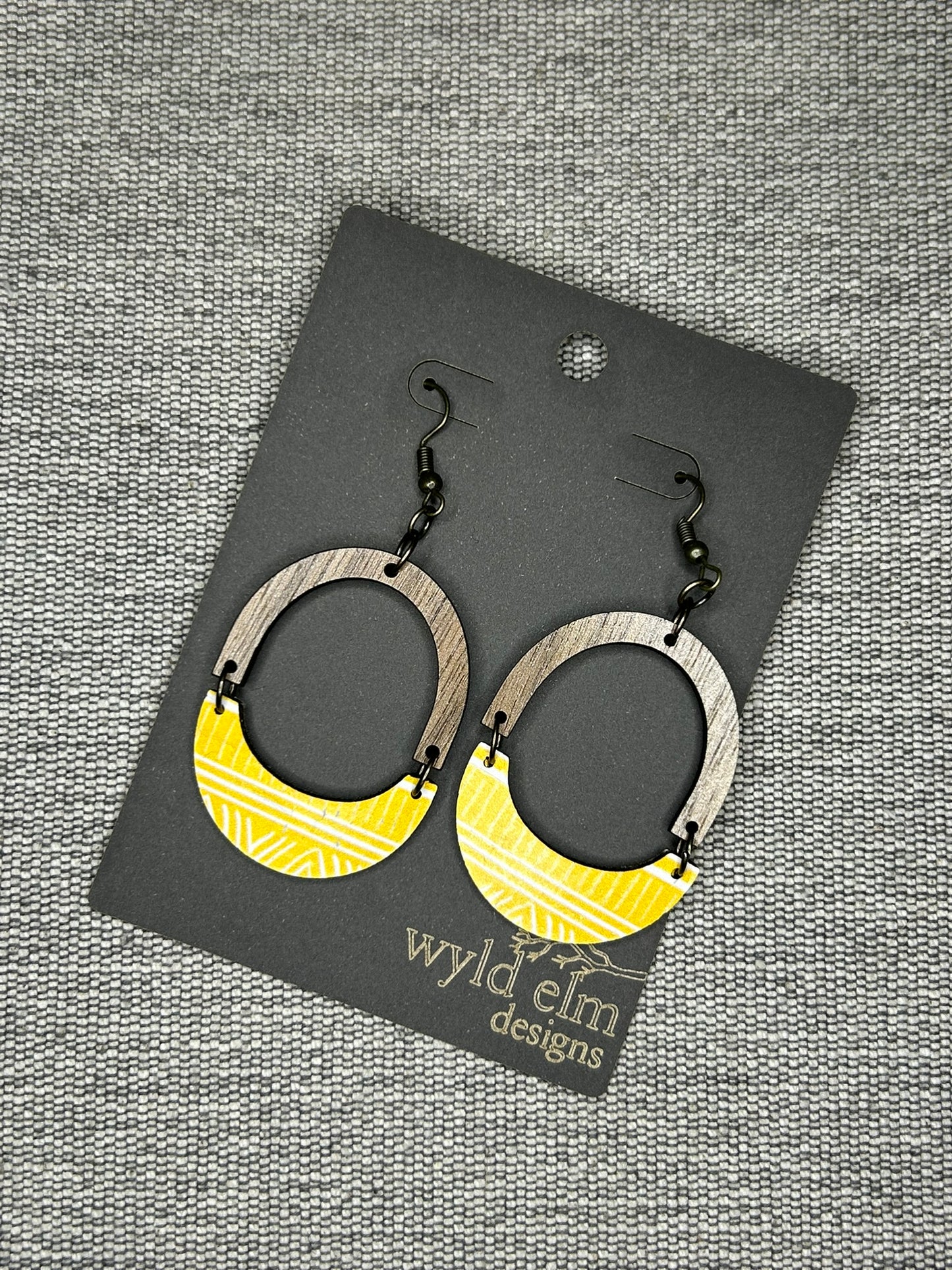 Yellow Half Hoop Cork Leather Earrings