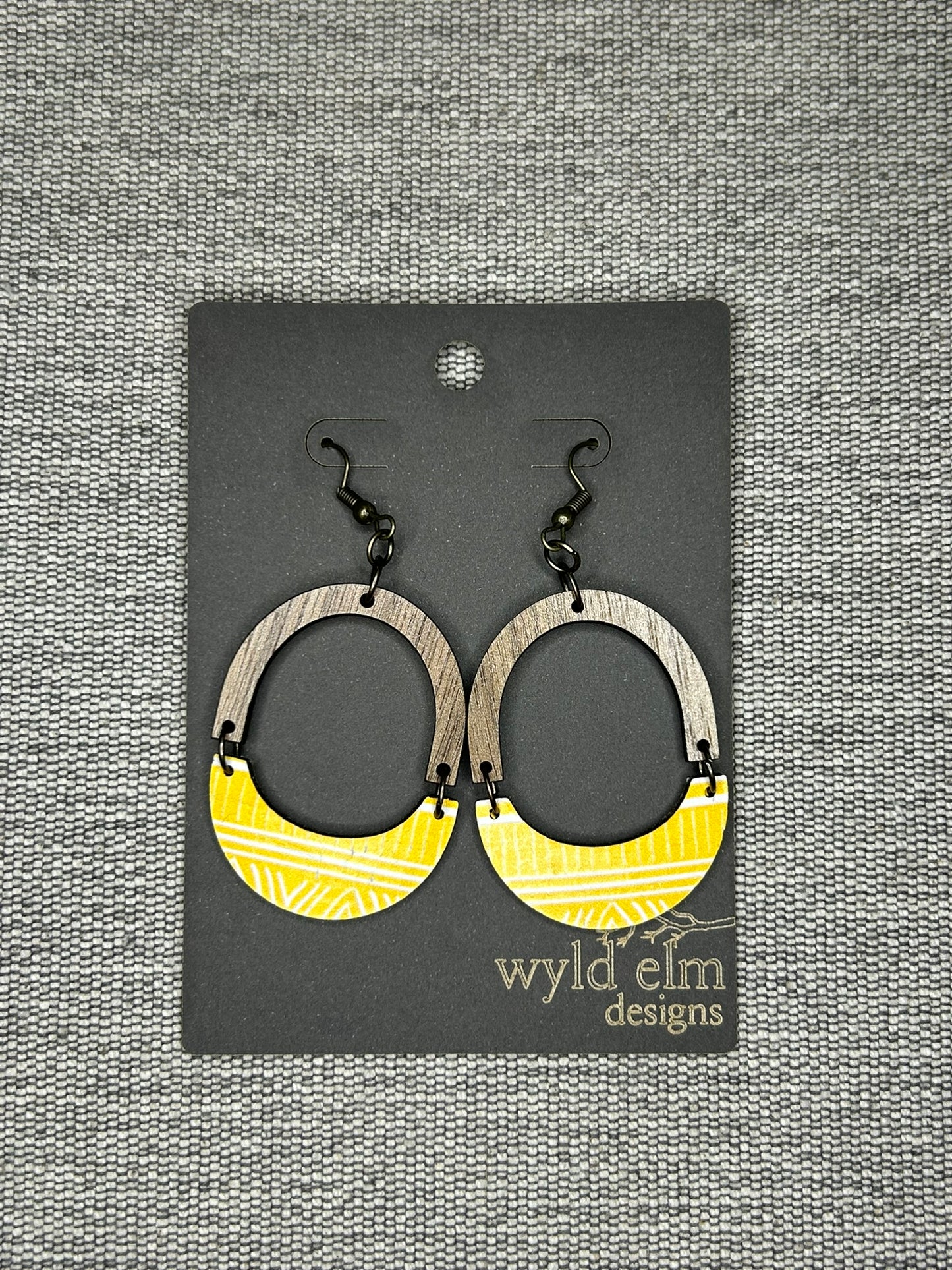 Yellow Half Hoop Cork Leather Earrings