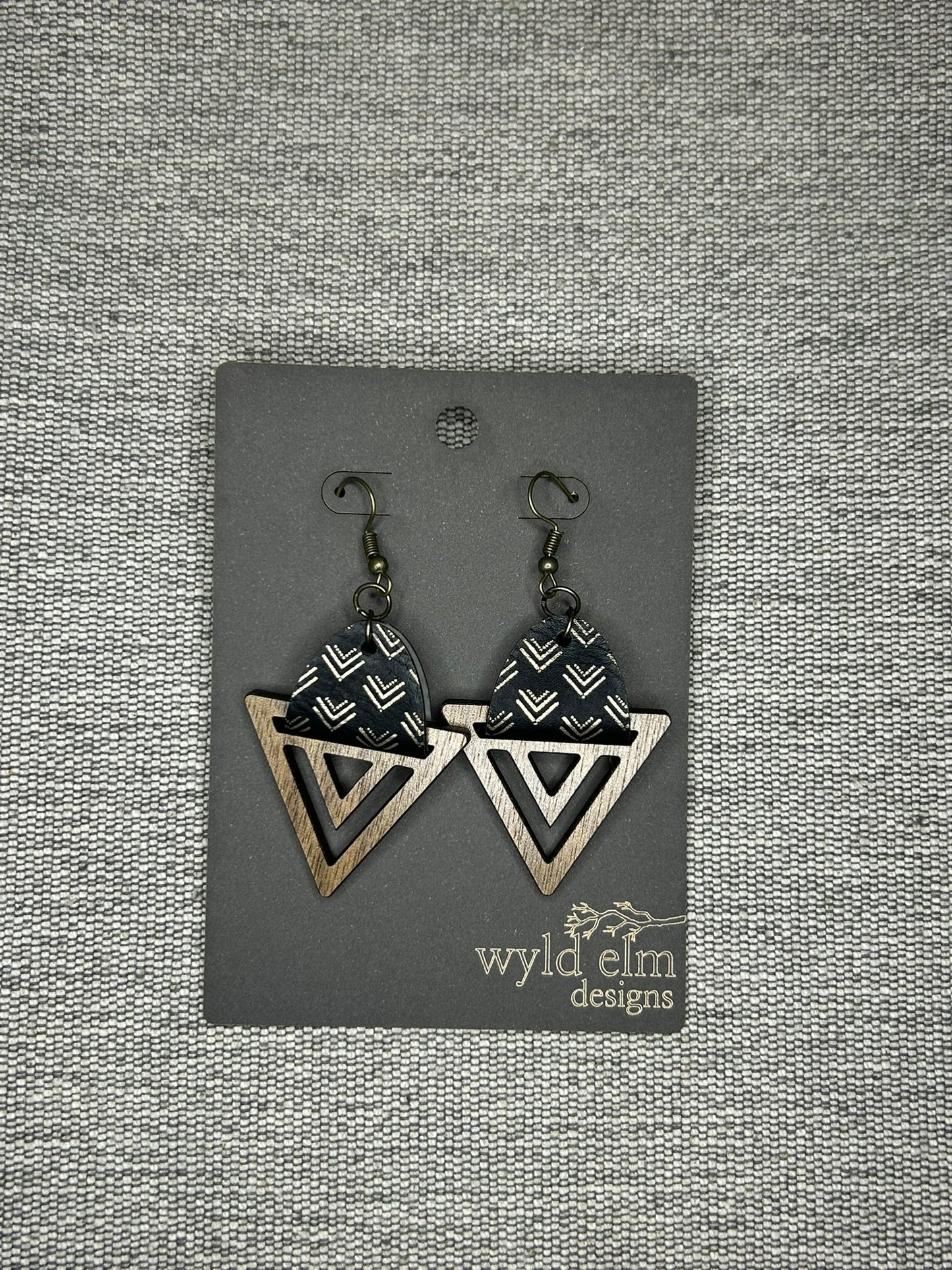 Walnut Wood Triangle Leather Engraved Earrings