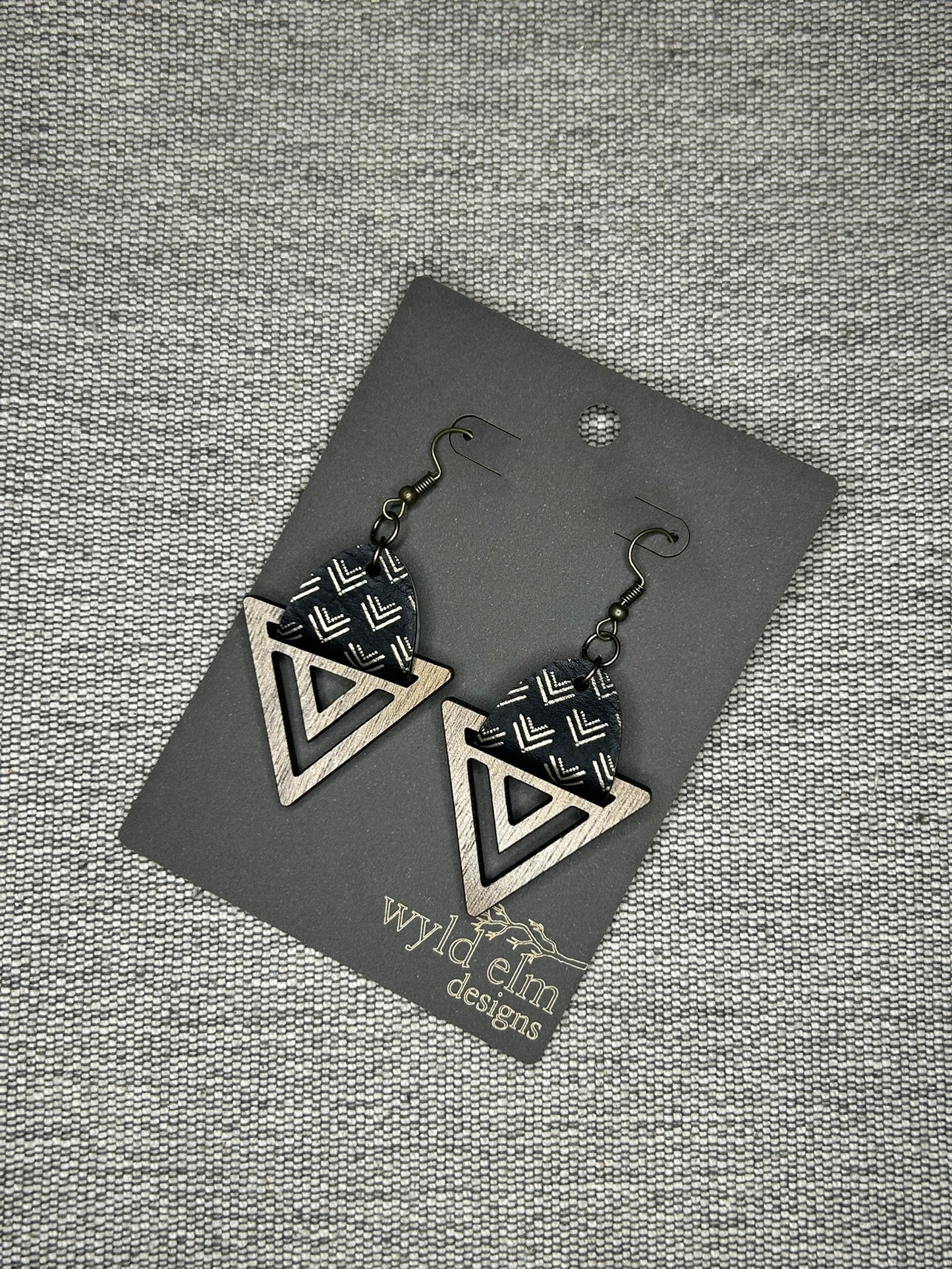 Walnut Wood Triangle Leather Engraved Earrings