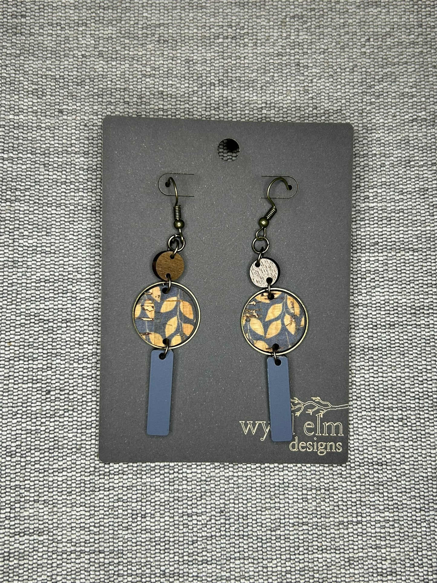 Gray Leaf Cork Leather Drop Earrings