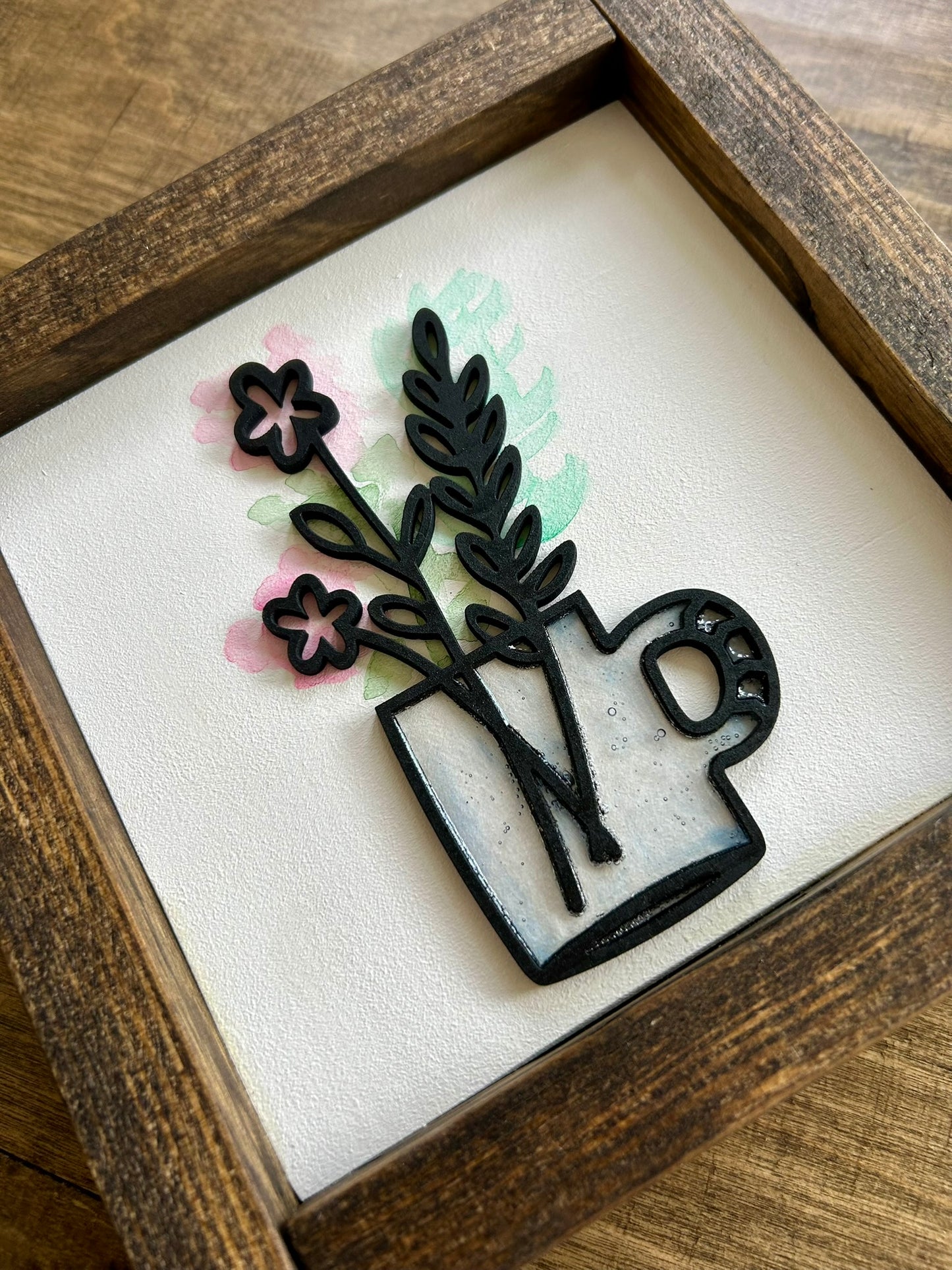 Watercolor Floral Vase Mini Wood Sign - Pink Flowers in Blue Vase