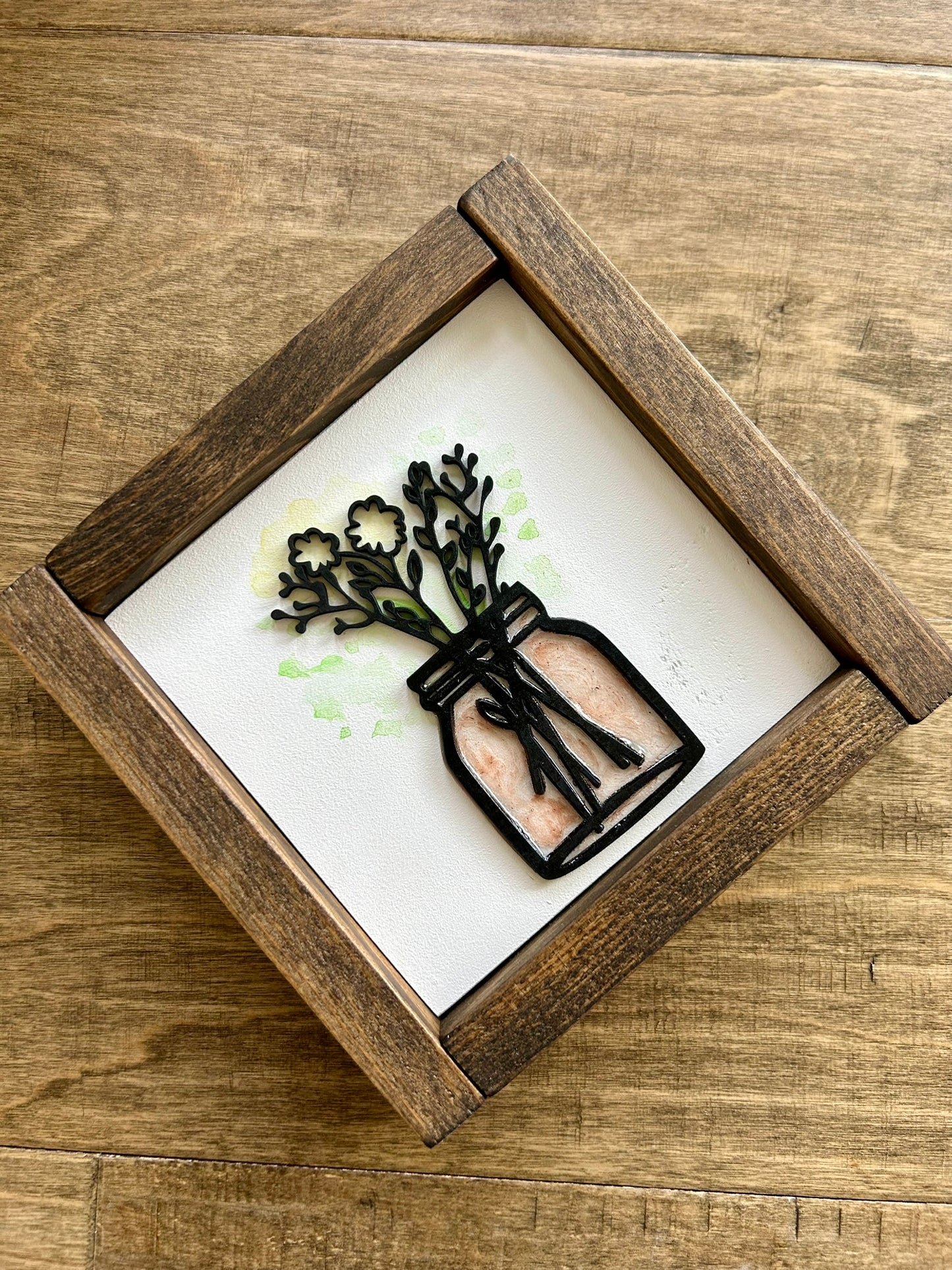 Watercolor Floral Vase Mini Wood Sign - Yellow Flowers in Pink Vase