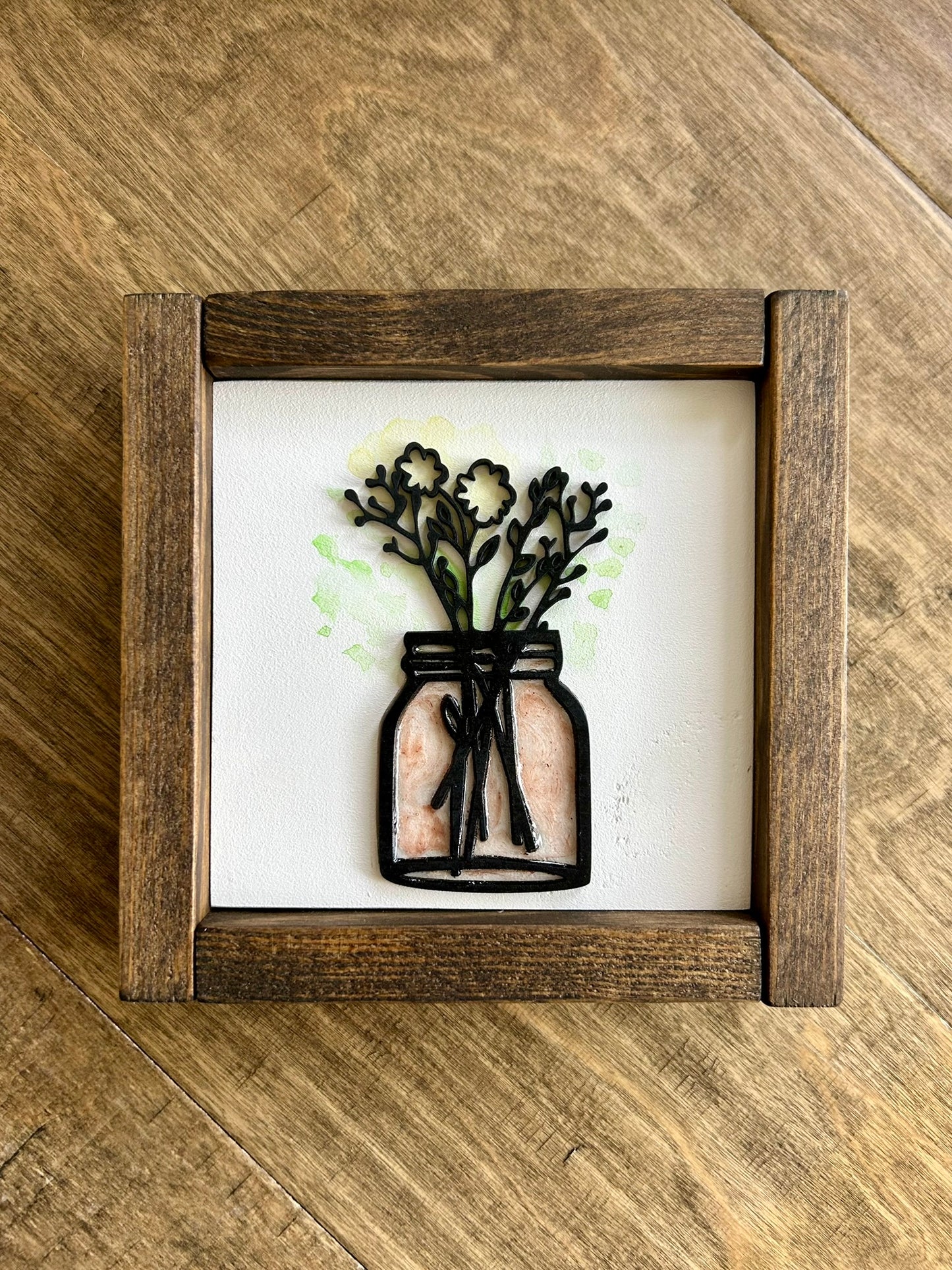 Watercolor Floral Vase Mini Wood Sign - Yellow Flowers in Pink Vase