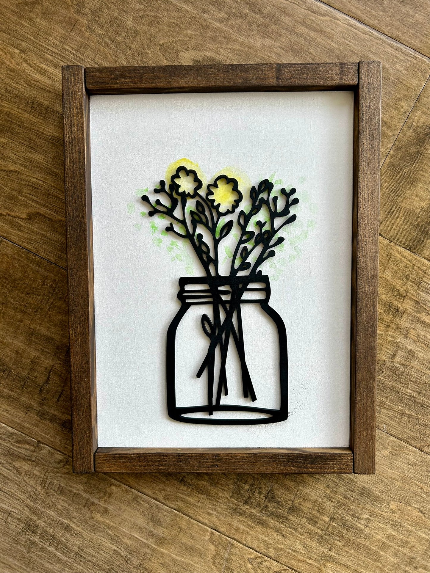 Watercolor Floral Vase Wood Sign - Yellow & Green Flower Jar