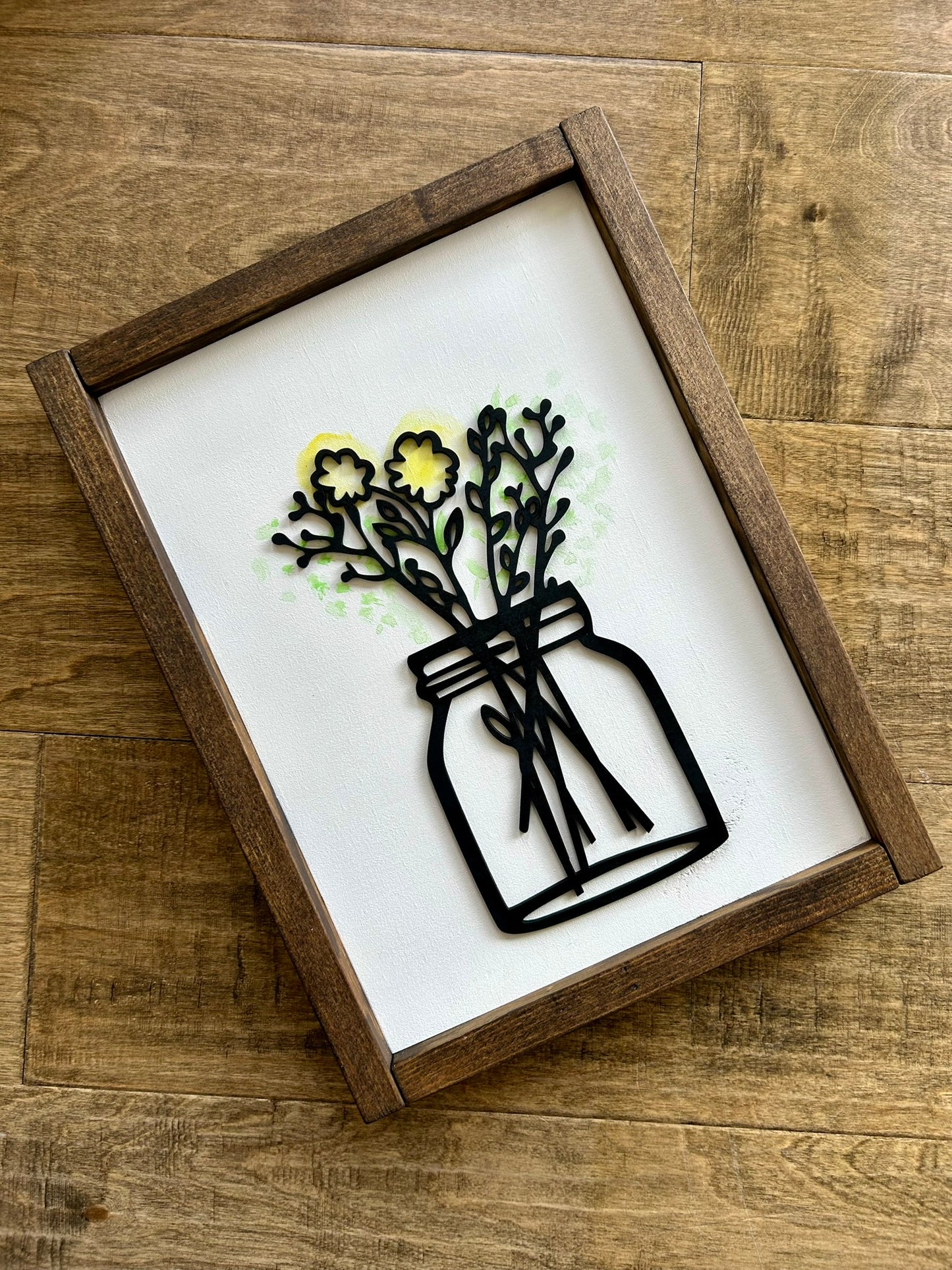 Watercolor Floral Vase Wood Sign - Yellow & Green Flower Jar