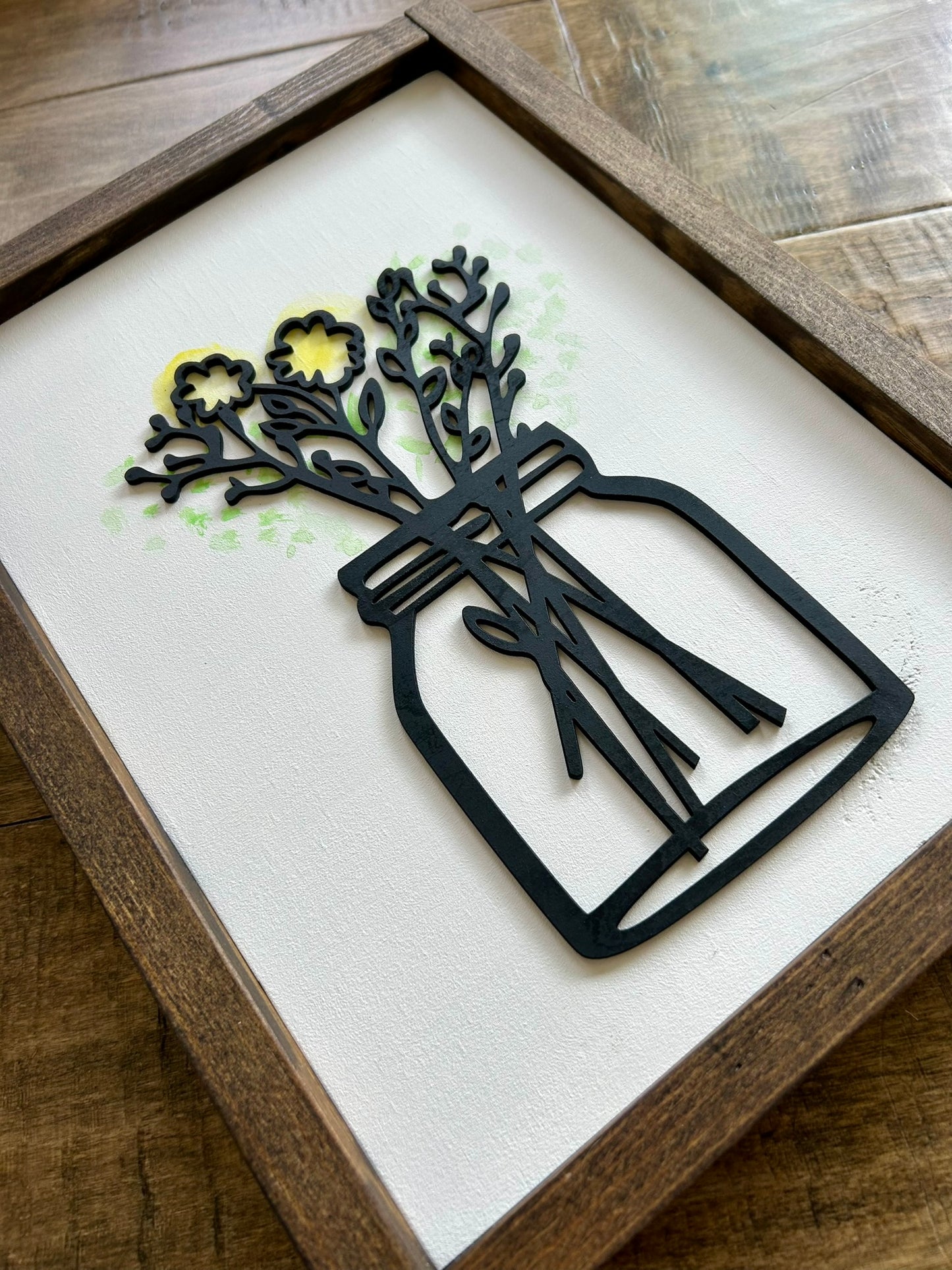 Watercolor Floral Vase Wood Sign - Yellow & Green Flower Jar
