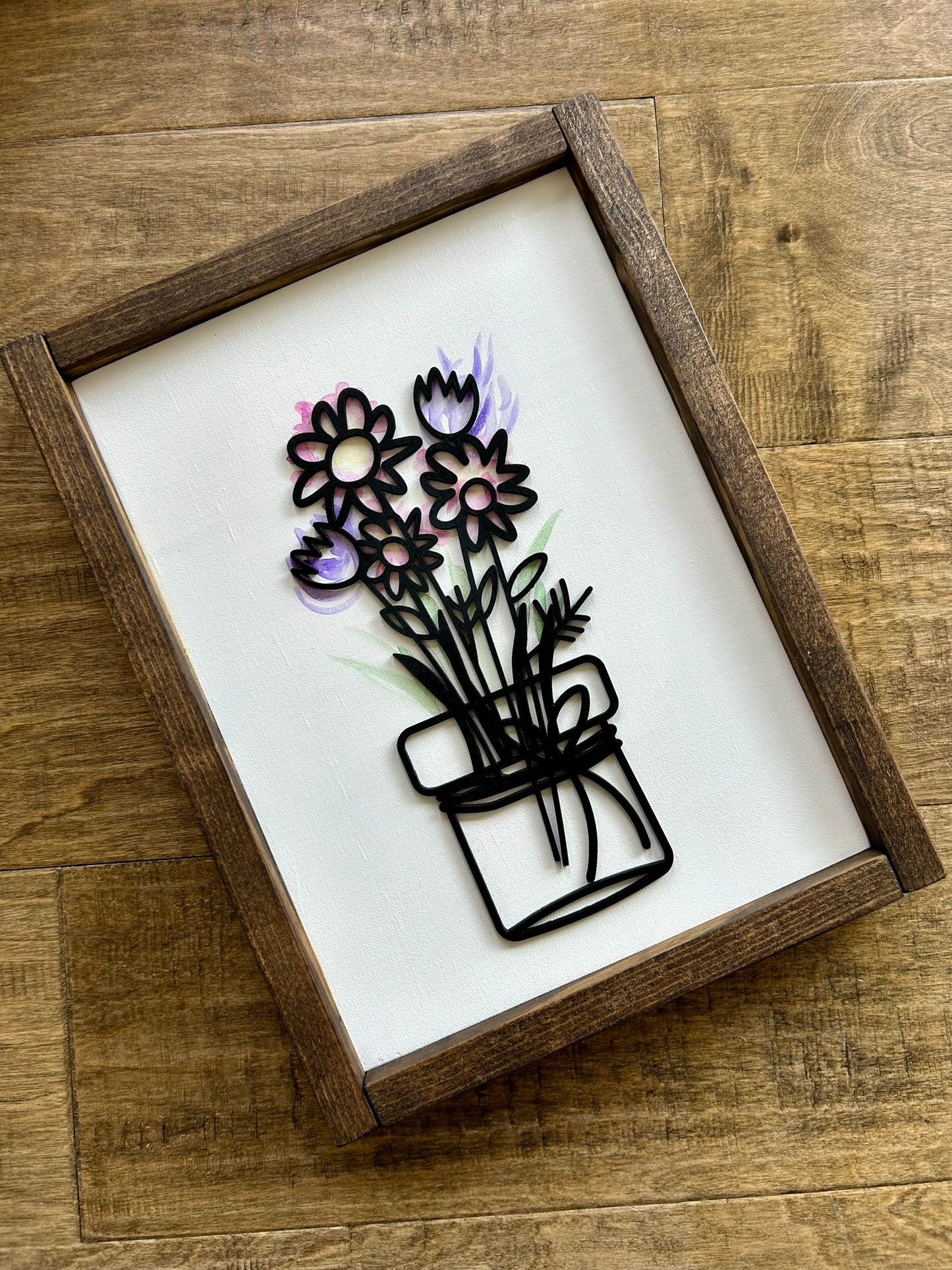 Watercolor Floral Vase Wood Sign - Purple & Pink Flower Jar